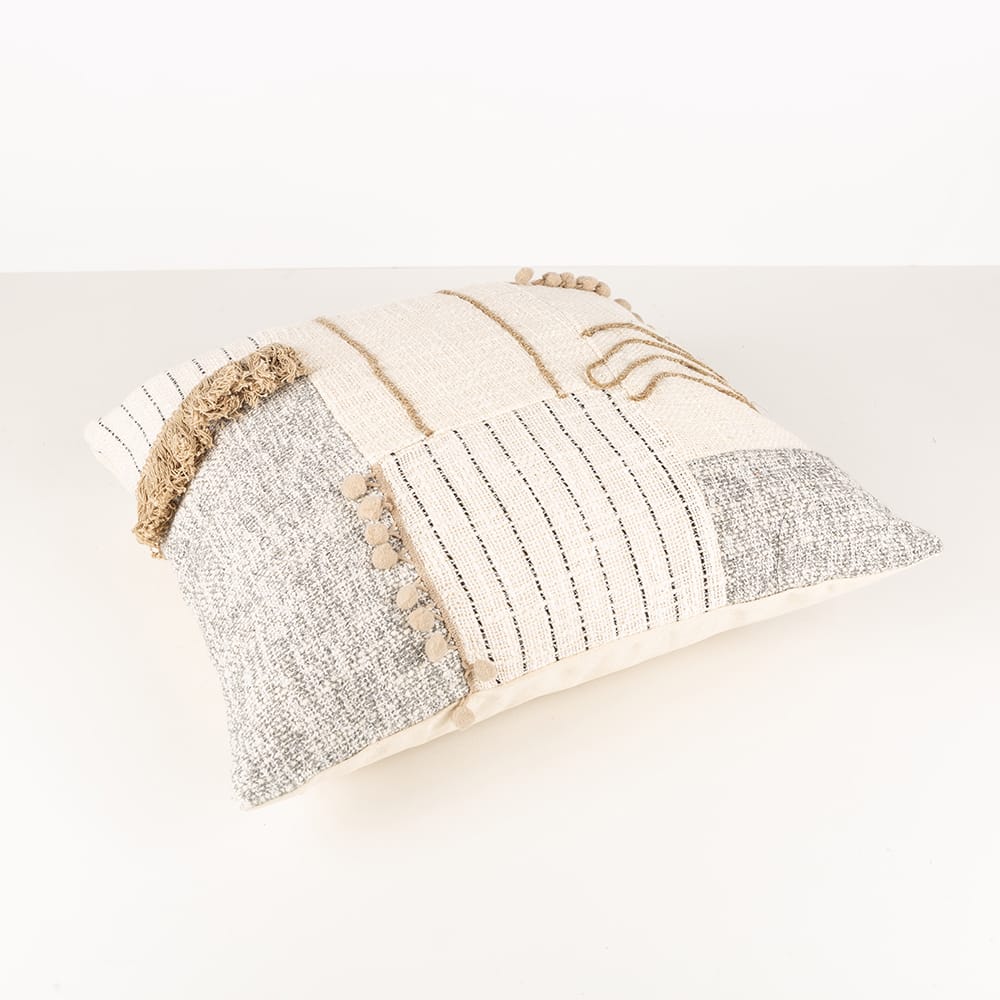 Funda de cojín gris y marfil de algodón 45x45cm