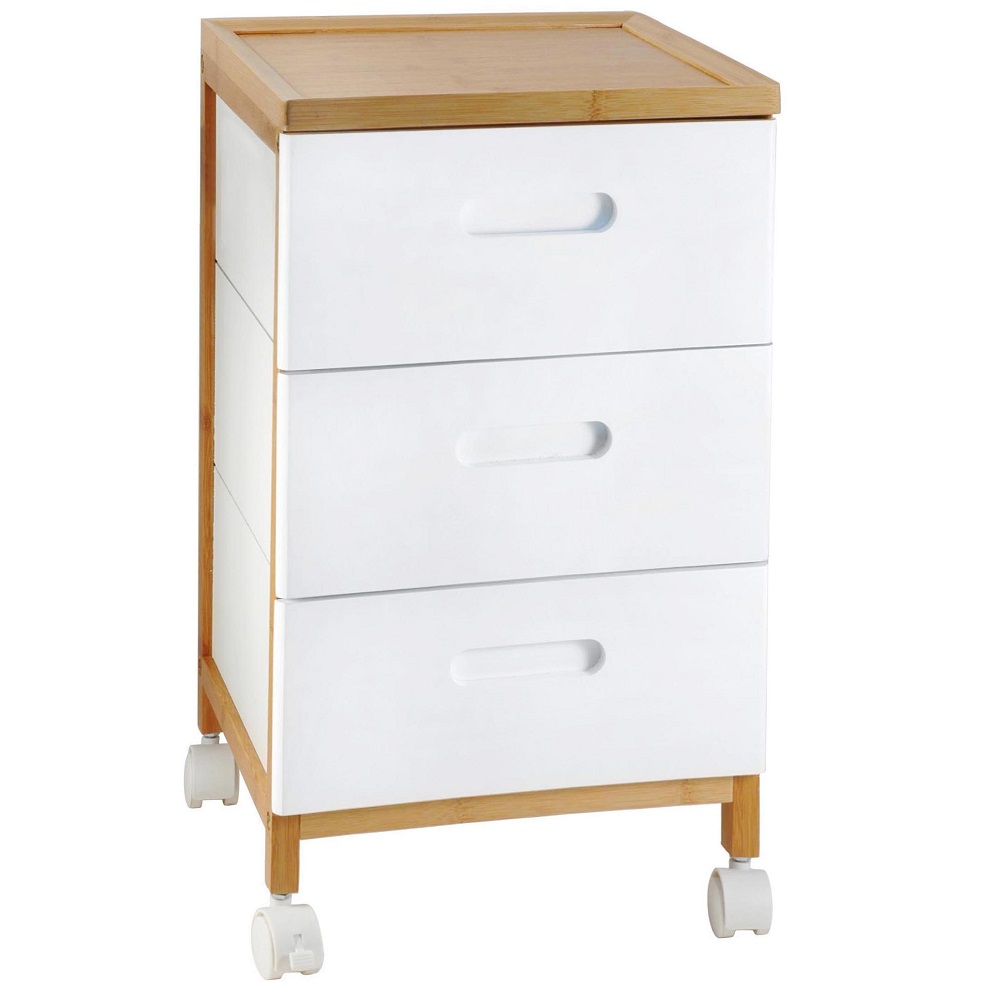 Carro de baño de madera con ruedas y 3 cajones 32x30x58cm