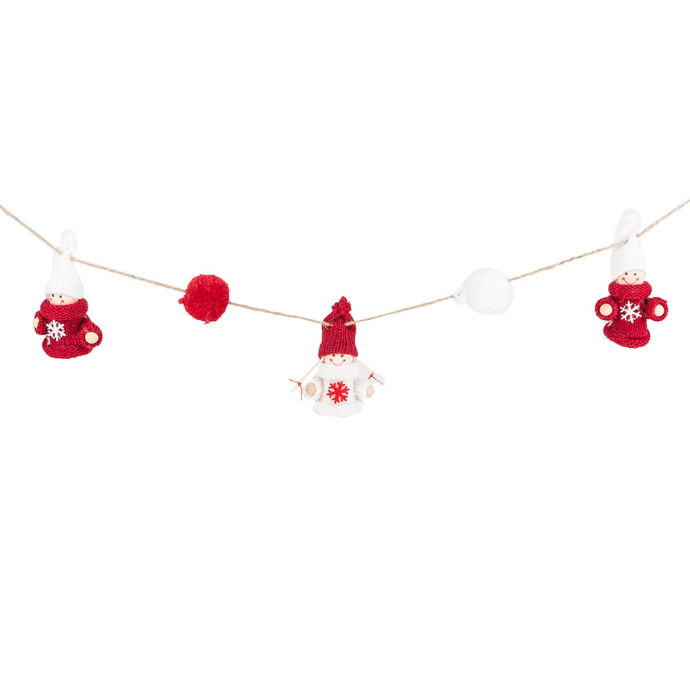 Guirnalda mu&ntilde;ecos de fieltro blanco y rojo 130cm