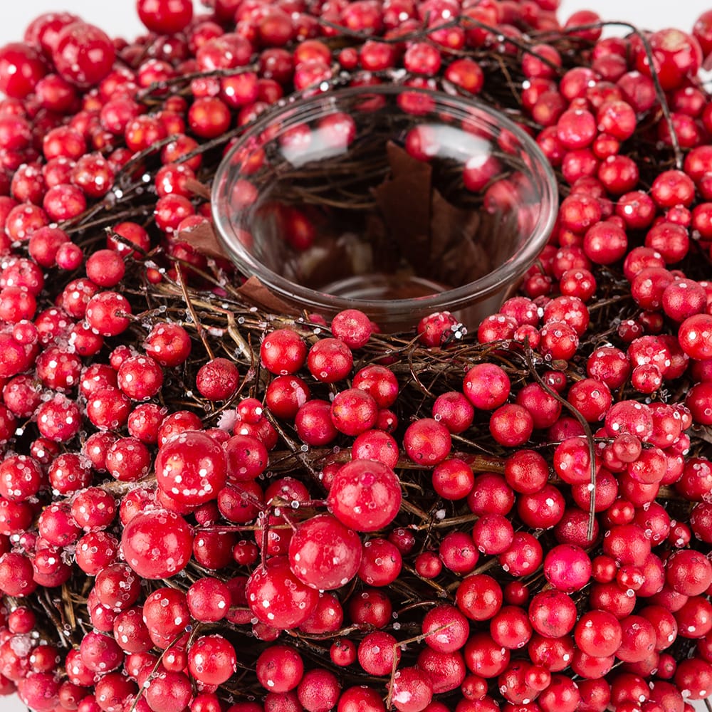 Centro portavelas bayas rojas &Oslash;20x8cm