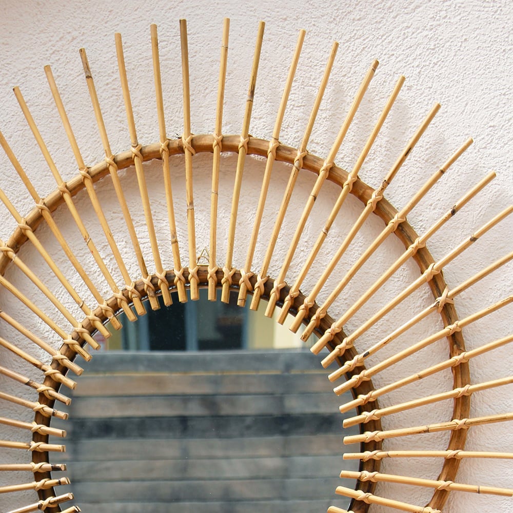 Espejo de pared redonde de rat&aacute;n Sunlight &Oslash;90cm