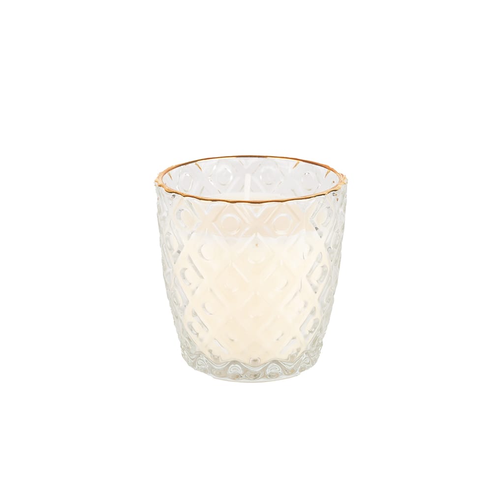 Vela en vaso de cristal transparente oro surtida 7x7cm