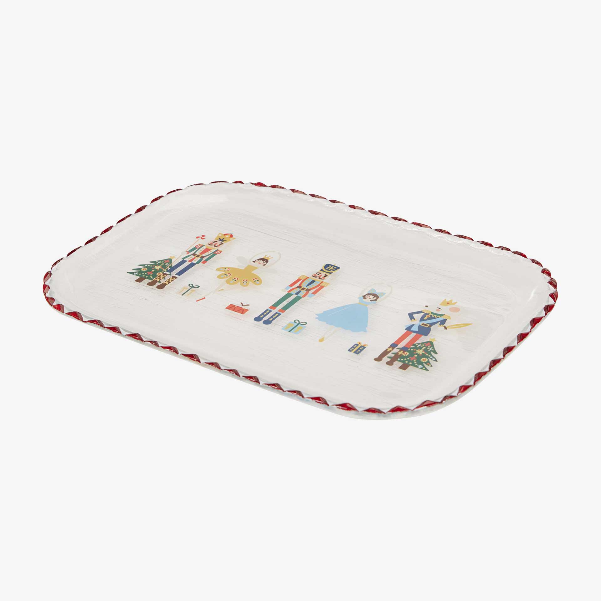Fuente de cer&aacute;mica blanca y roja Cascanueces 29x20x1,5cm