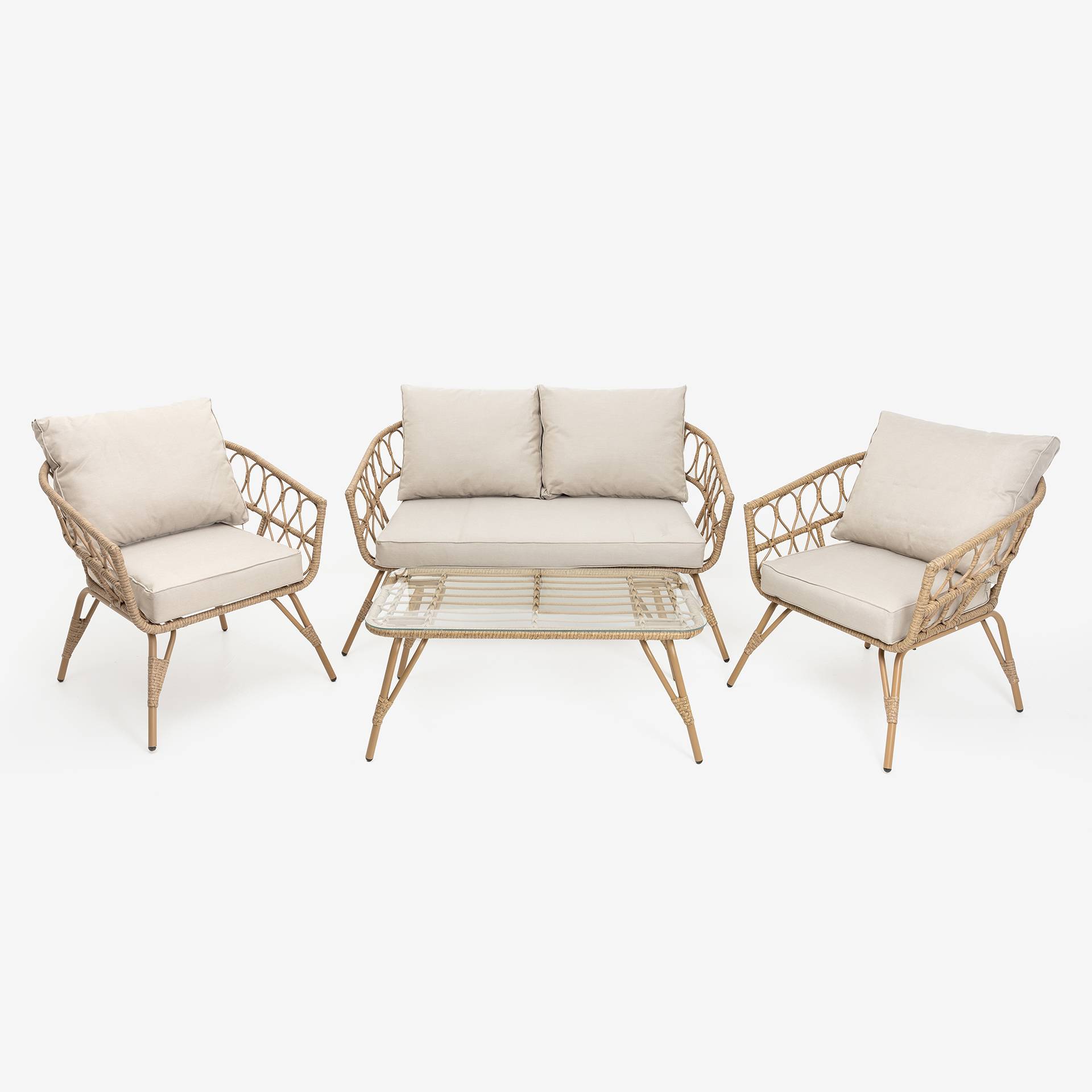 Set de jard&iacute;n 4 piezas rat&aacute;n sint&eacute;tico Creta