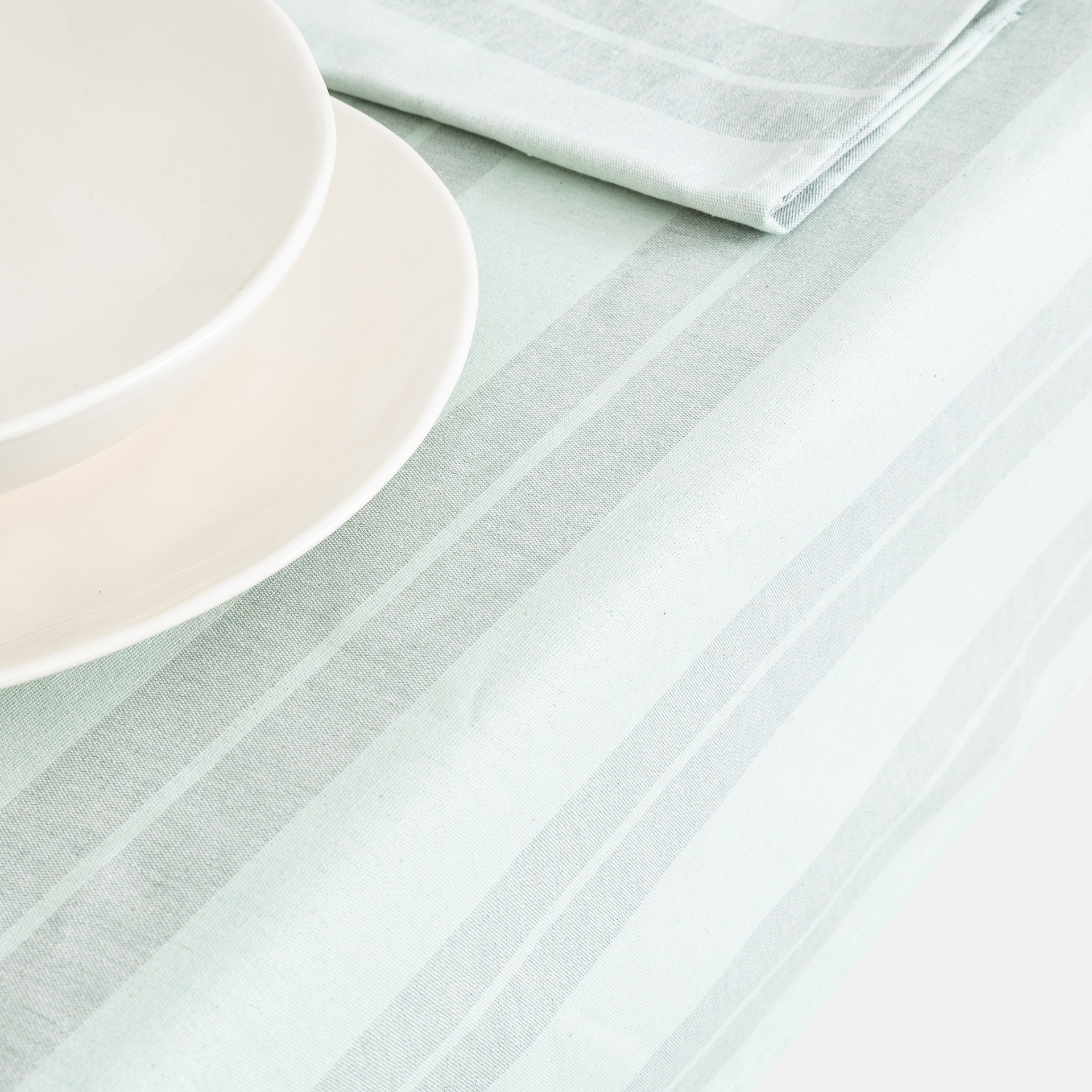 Mantel de algod&oacute;n reciclado rayas verde 140x200cm