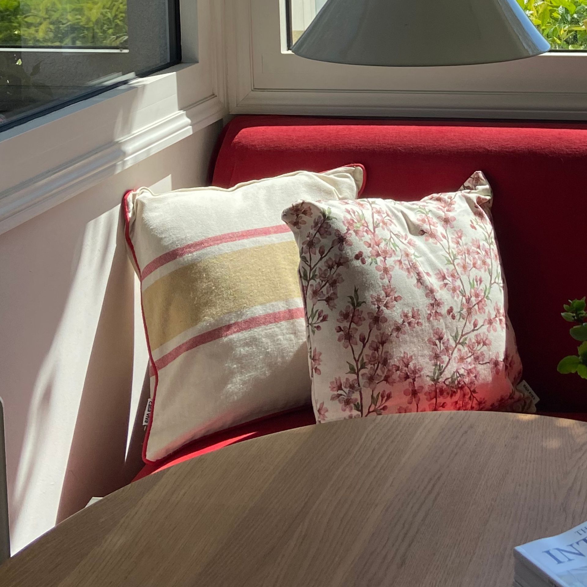 Funda de cojín de algodón con rayas rojas Niza 45x45cm