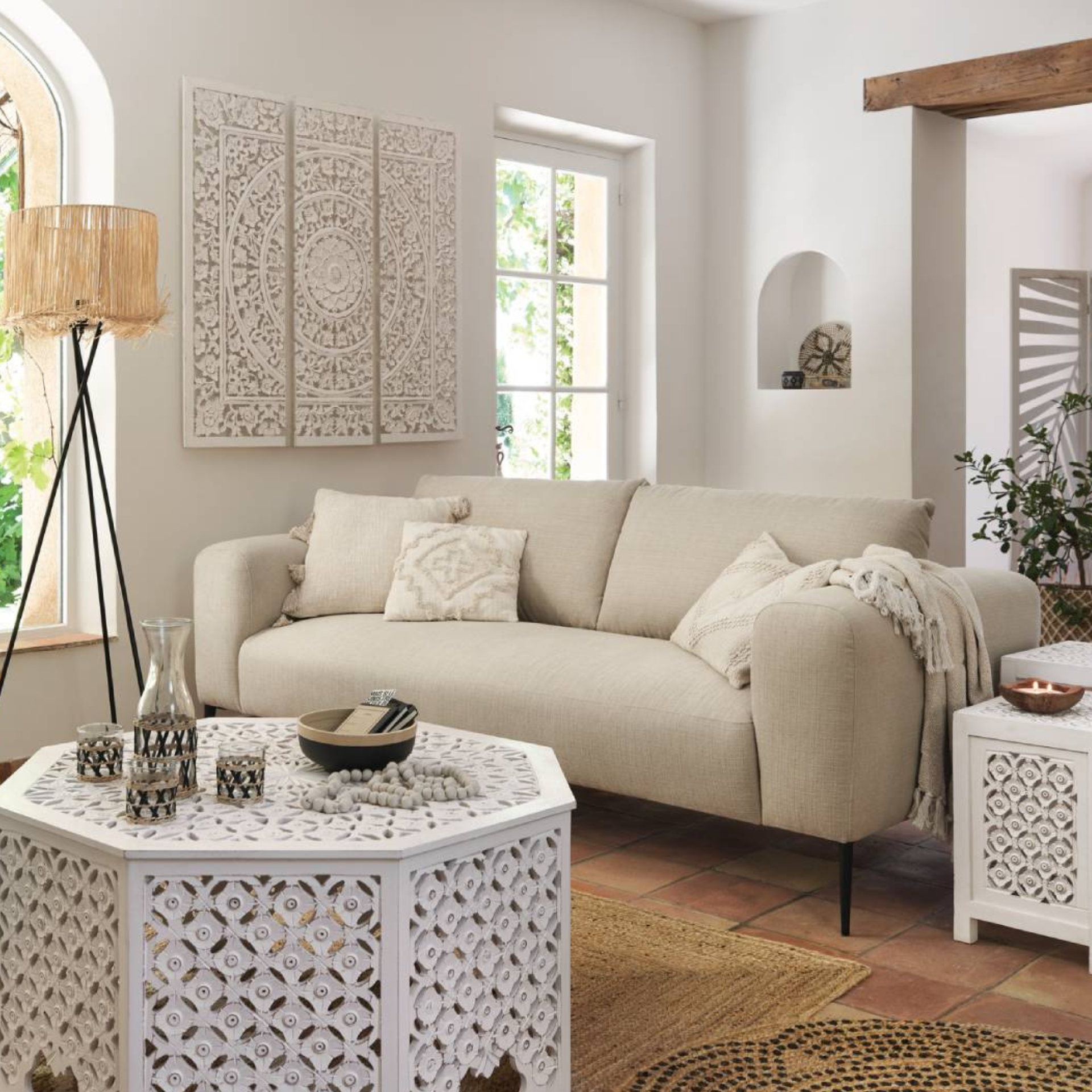 Sofá 3 plazas lino beige Dariel 220x97x86cm Clau&Chloe