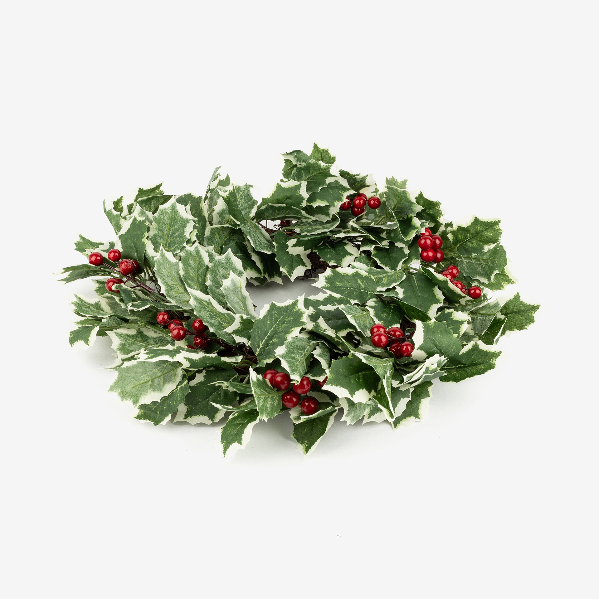 Corona decorativa de acebo y bayas rojas Ø41cm