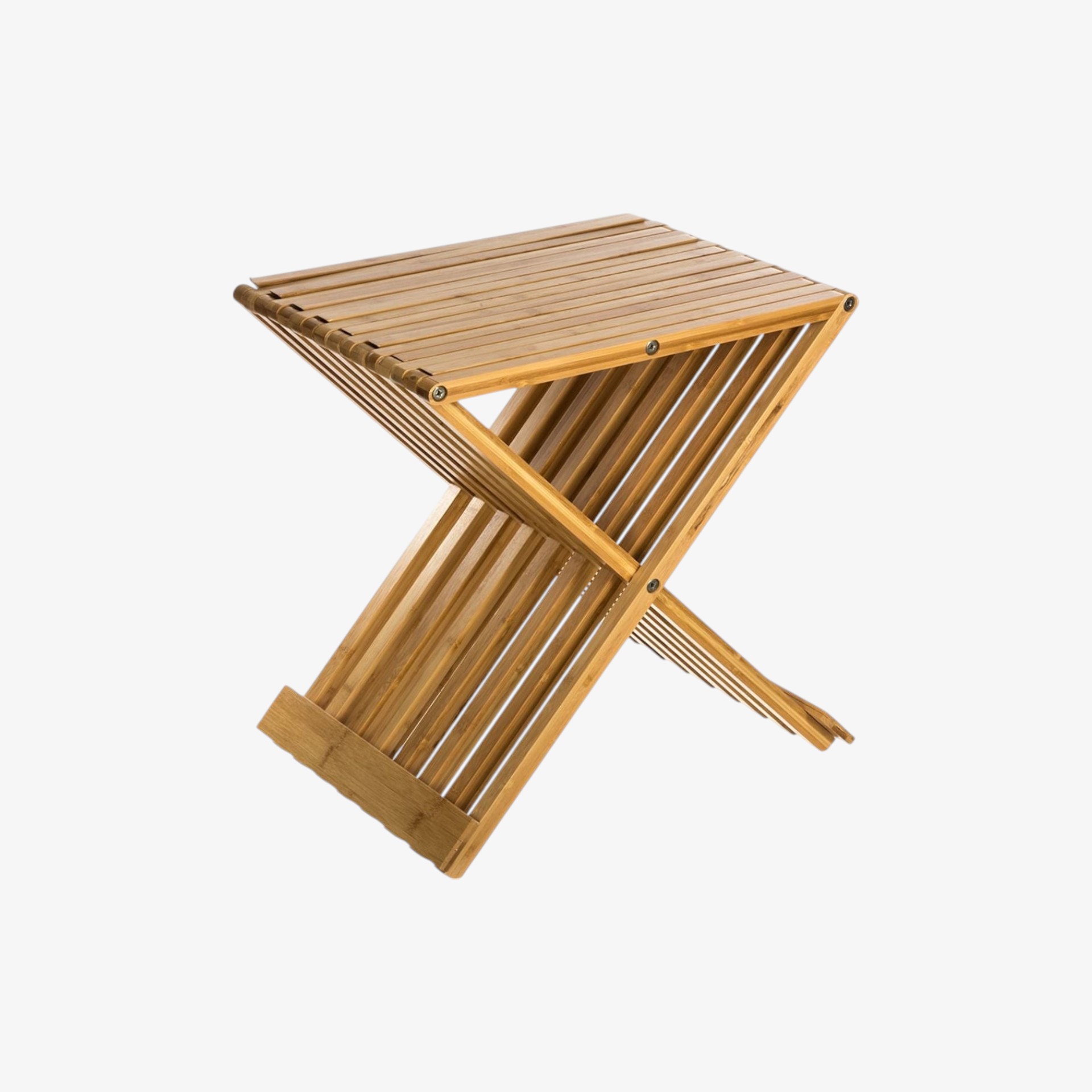 Taburete/mesa auxiliar plegable de bamb&uacute; 40x32x45cm