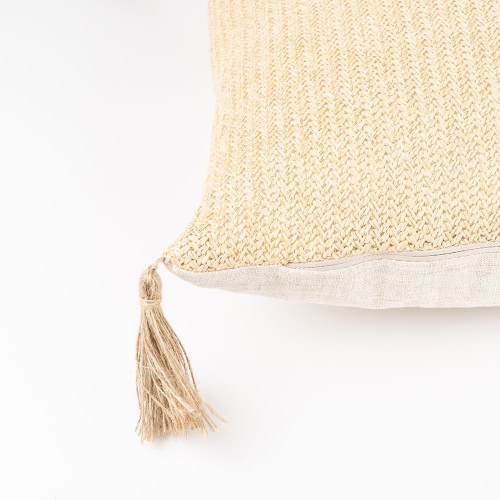 Coj&iacute;&shy;n de yute marr&oacute;n con borlas 42x42cm