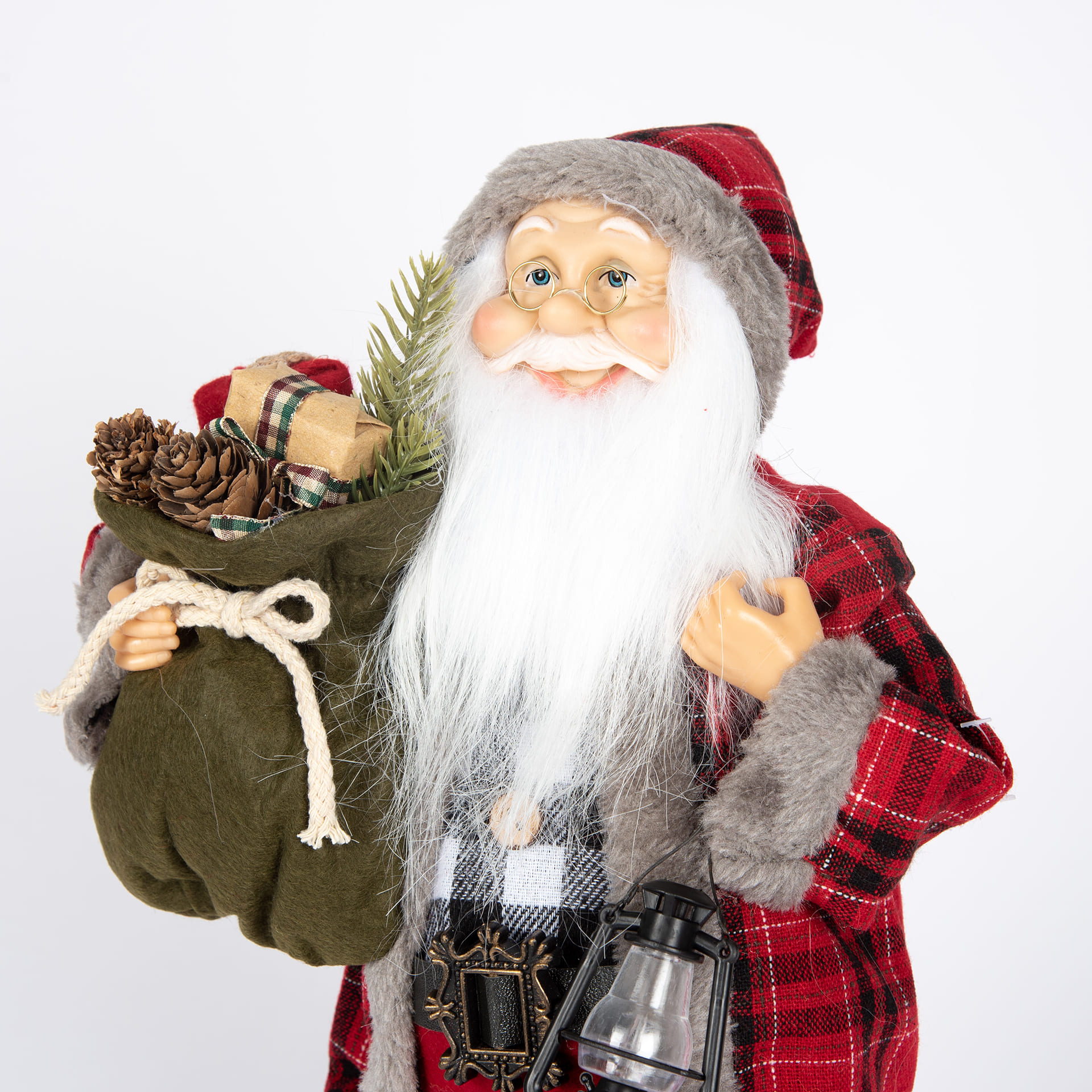 Figura decorativa de felpa Santa Claus de tartán rojo 45cm