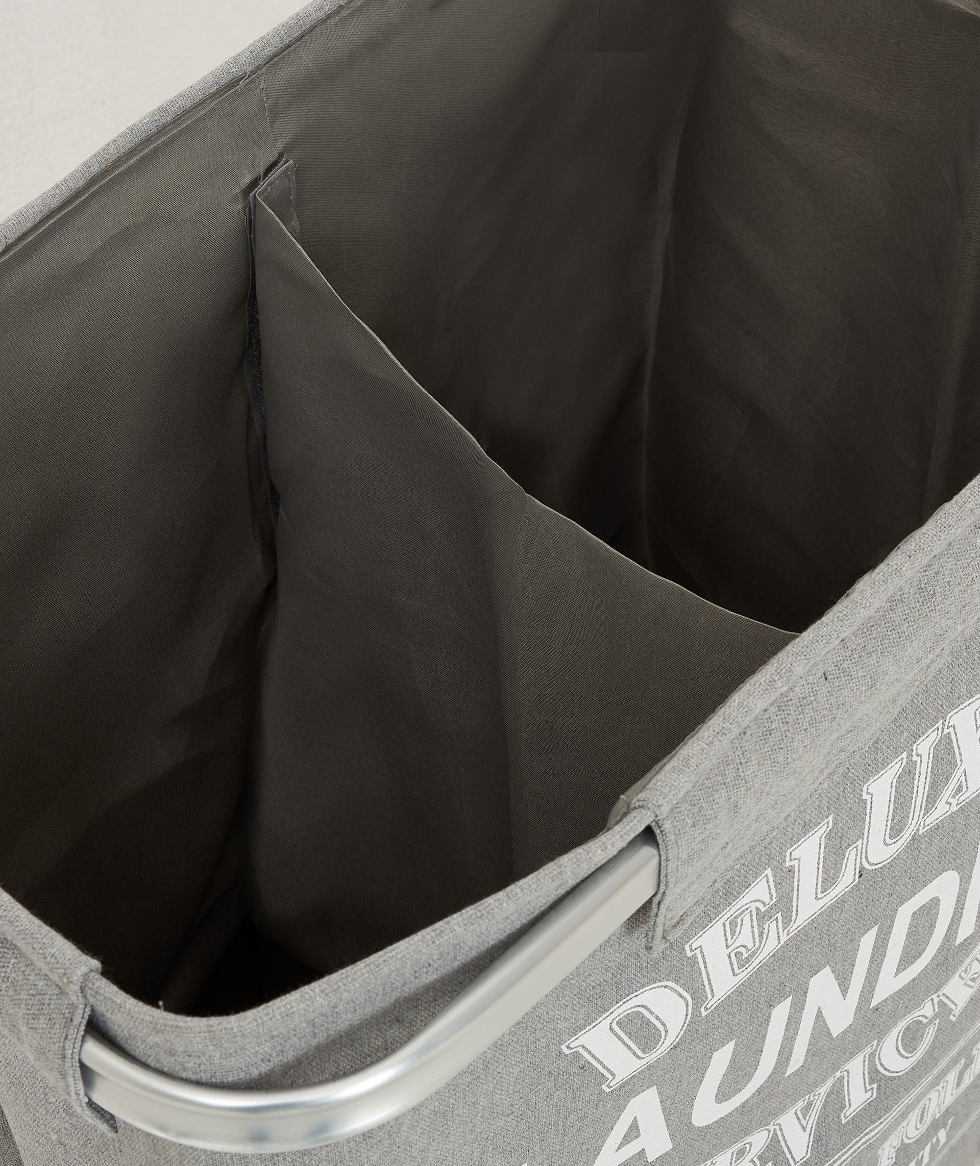 Cesta para ropa rectangular doble de aluminio y tela gris Deluxe 50x30x50cm