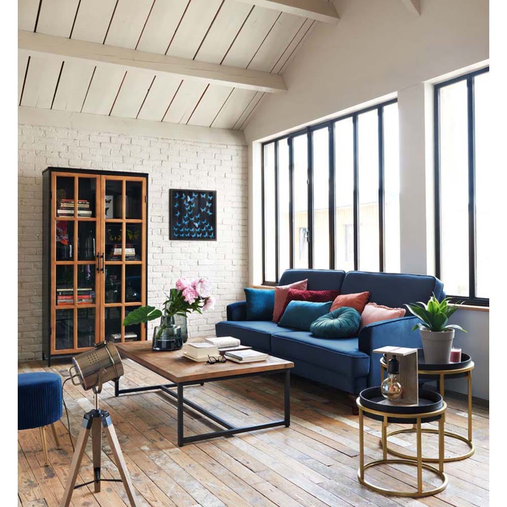 Sof&aacute; cama de 3 plazas de terciopelo azul Tova Clau&Chloe