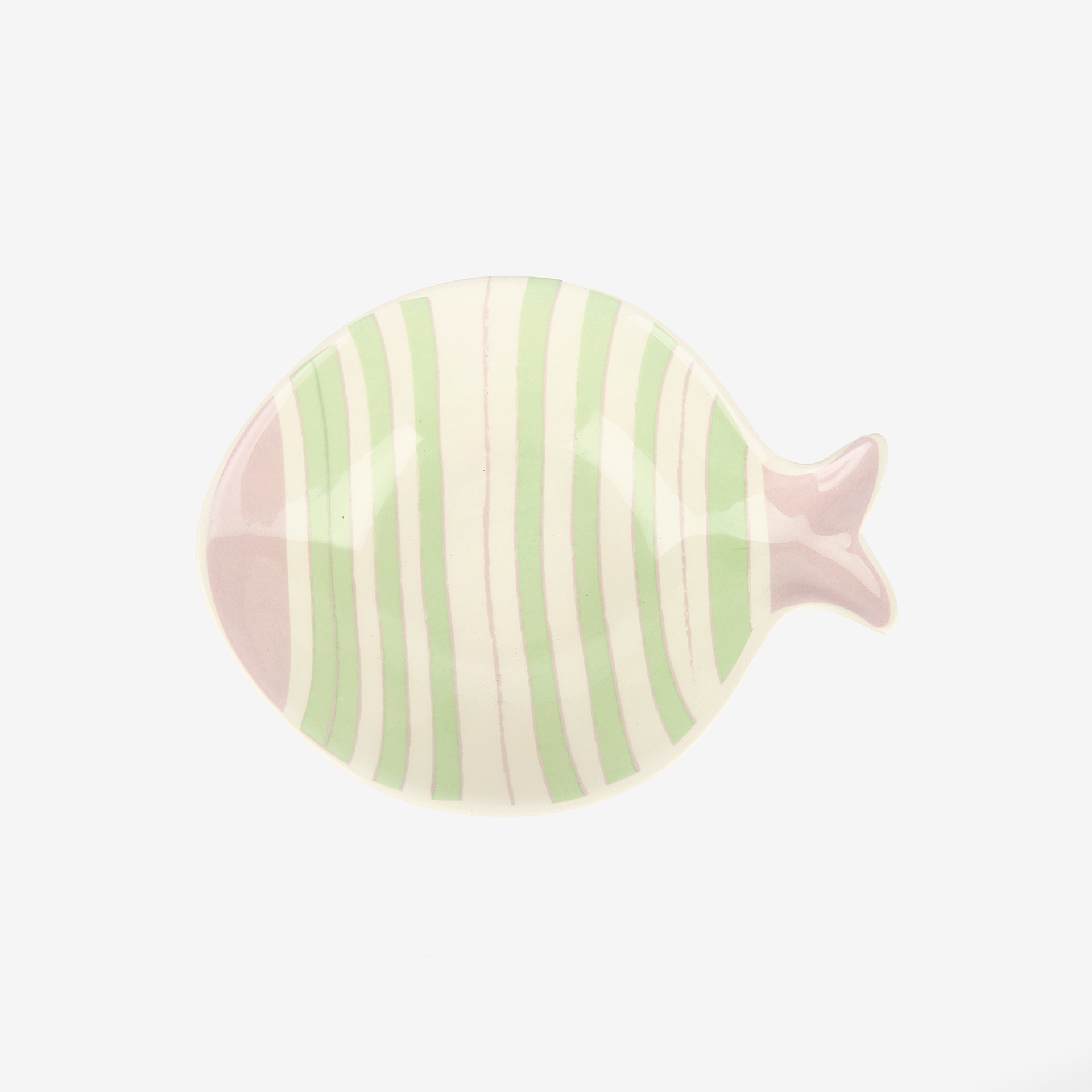 Bol de cerámica rayas verde y lila Pez 15x13cm
