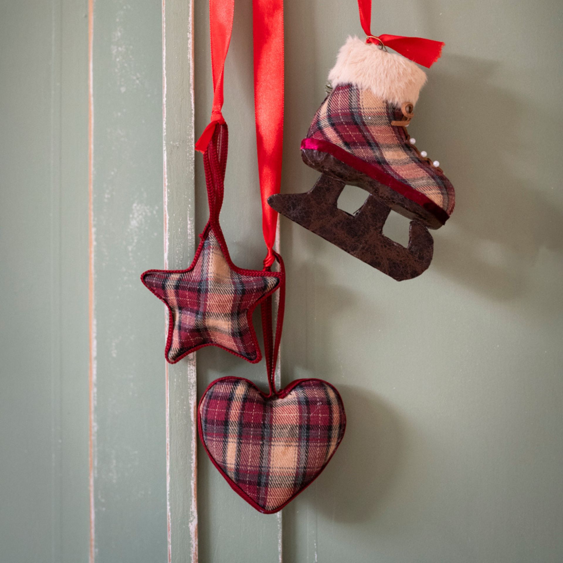 Adorno colgante Estrella de tartán 8cm