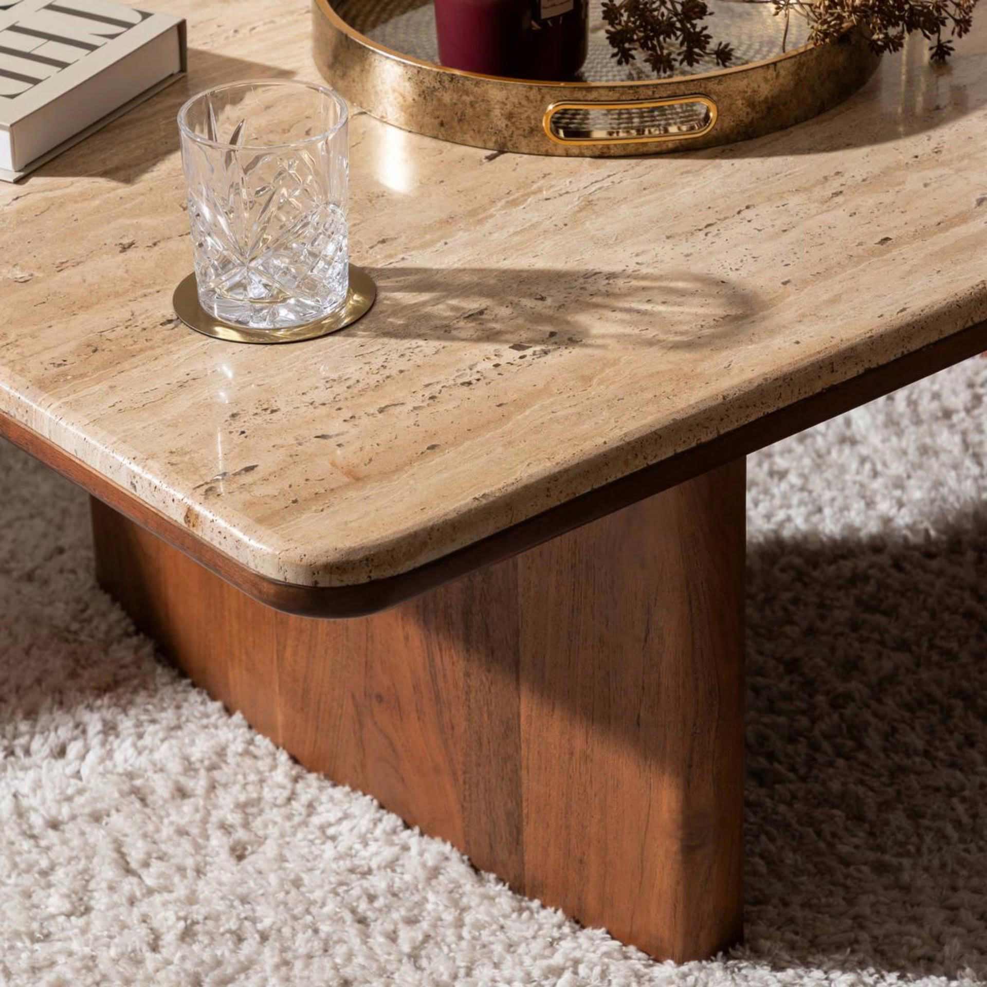 Mesa auxiliar de madera efecto travertino Wira 120x70cm 