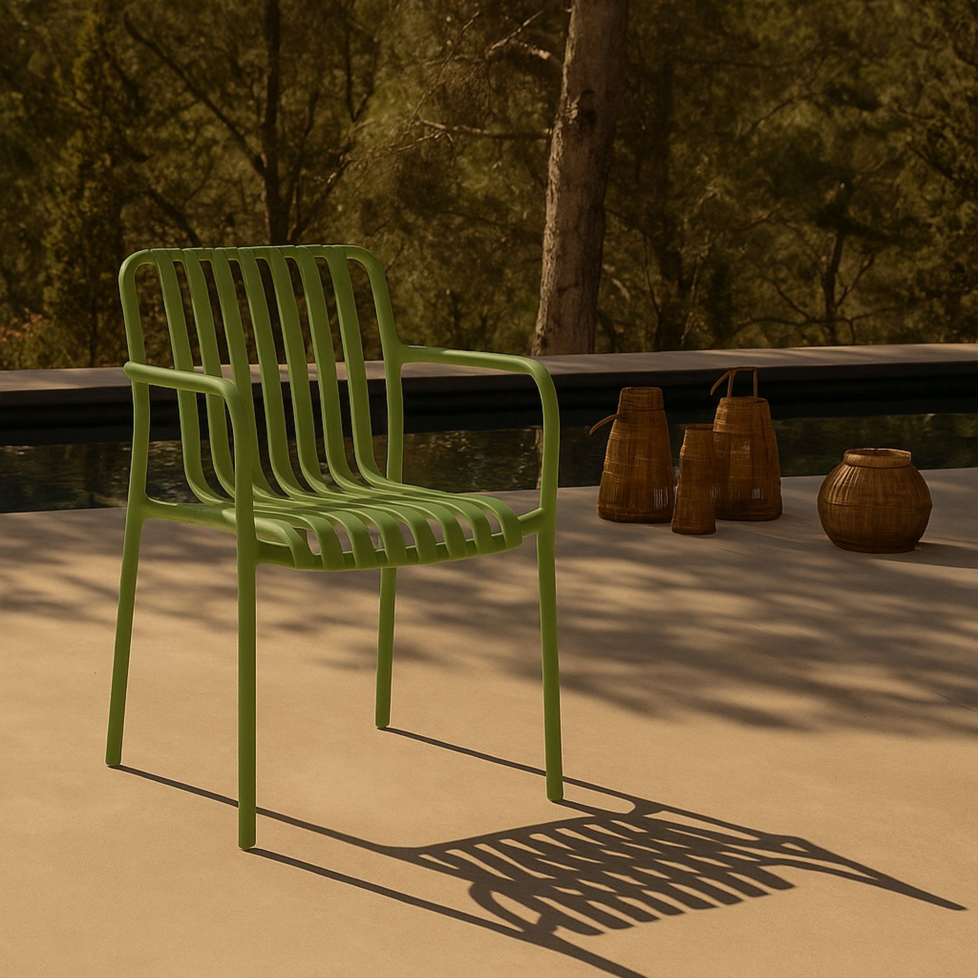 Silla de jard&iacute;n apilable de polipropileno verde Happel 59x55x81cm