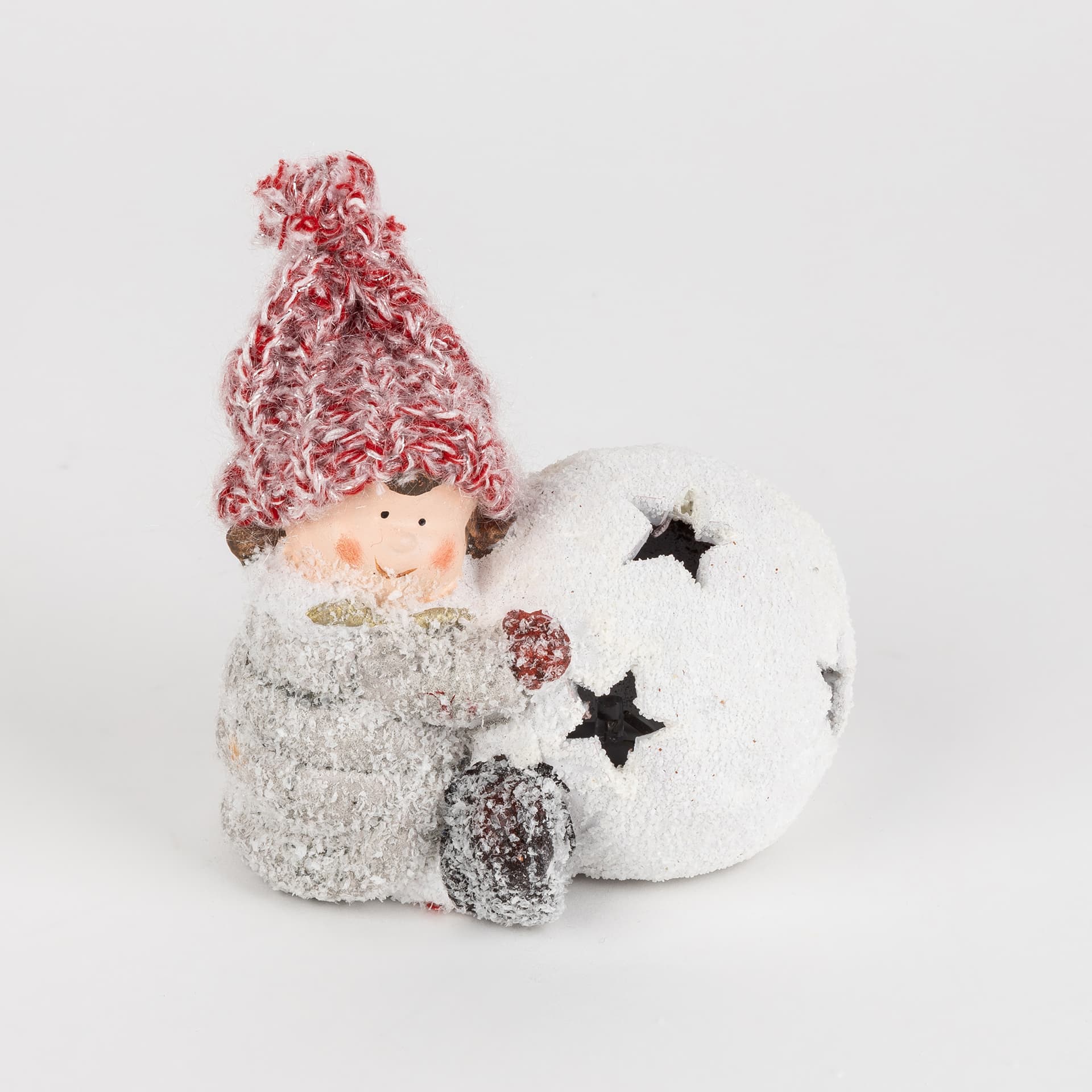 Portavelas ni&ntilde;a con gorro rojo de cer&aacute;mica