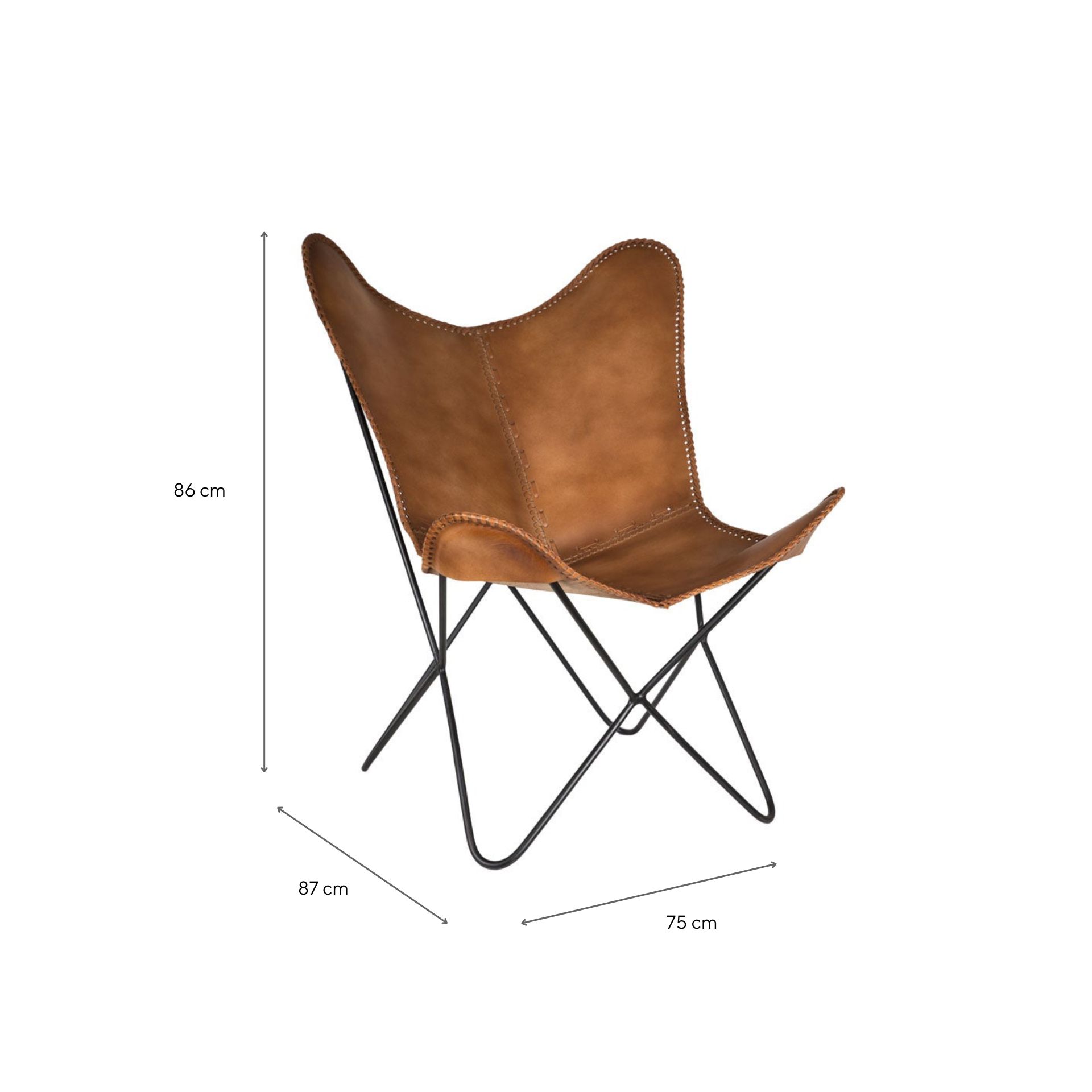 Silla mariposa de cuero marrón July 75x87x86cm