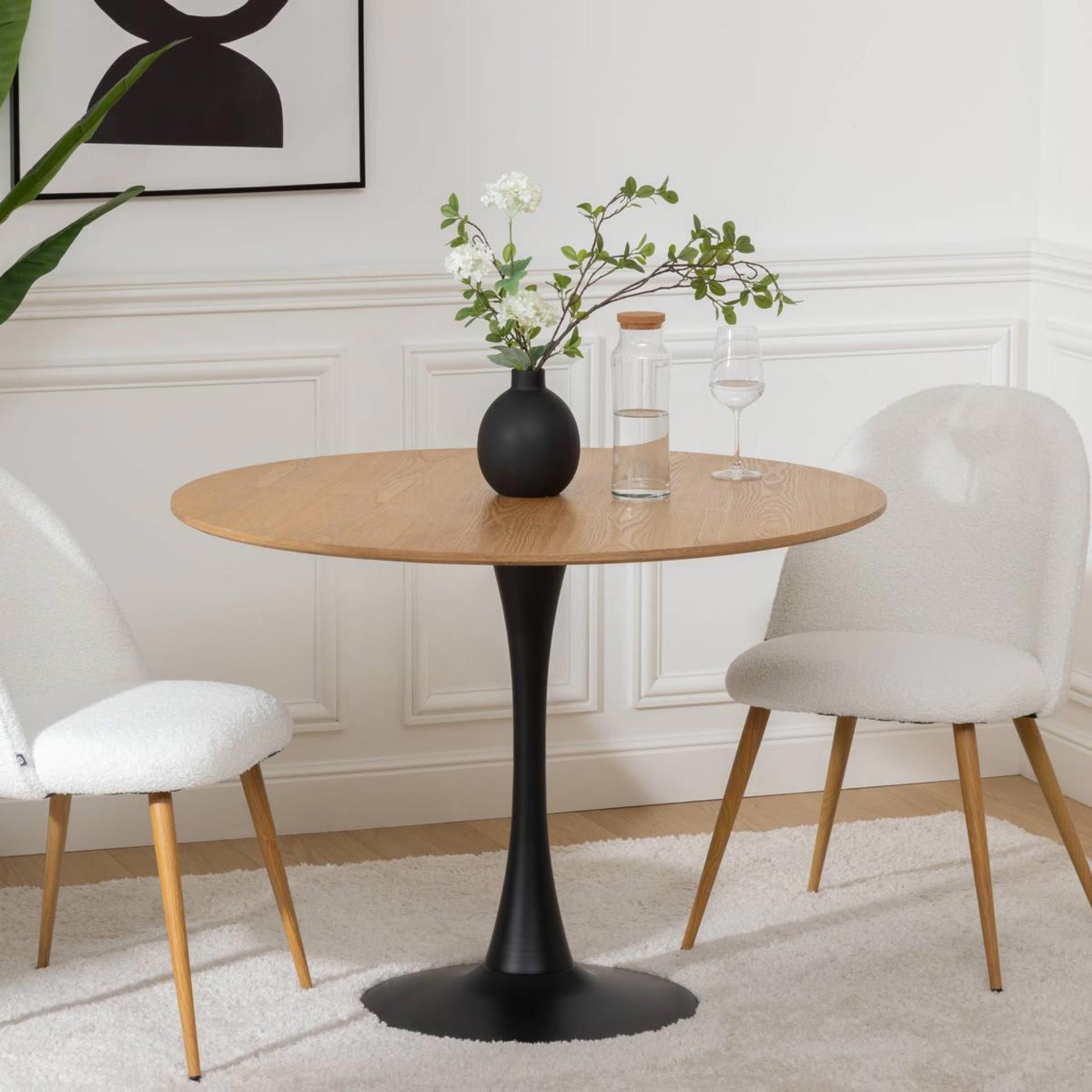 Mesa de comedor negra de madera efecto travertino Joran &Oslash;100cm