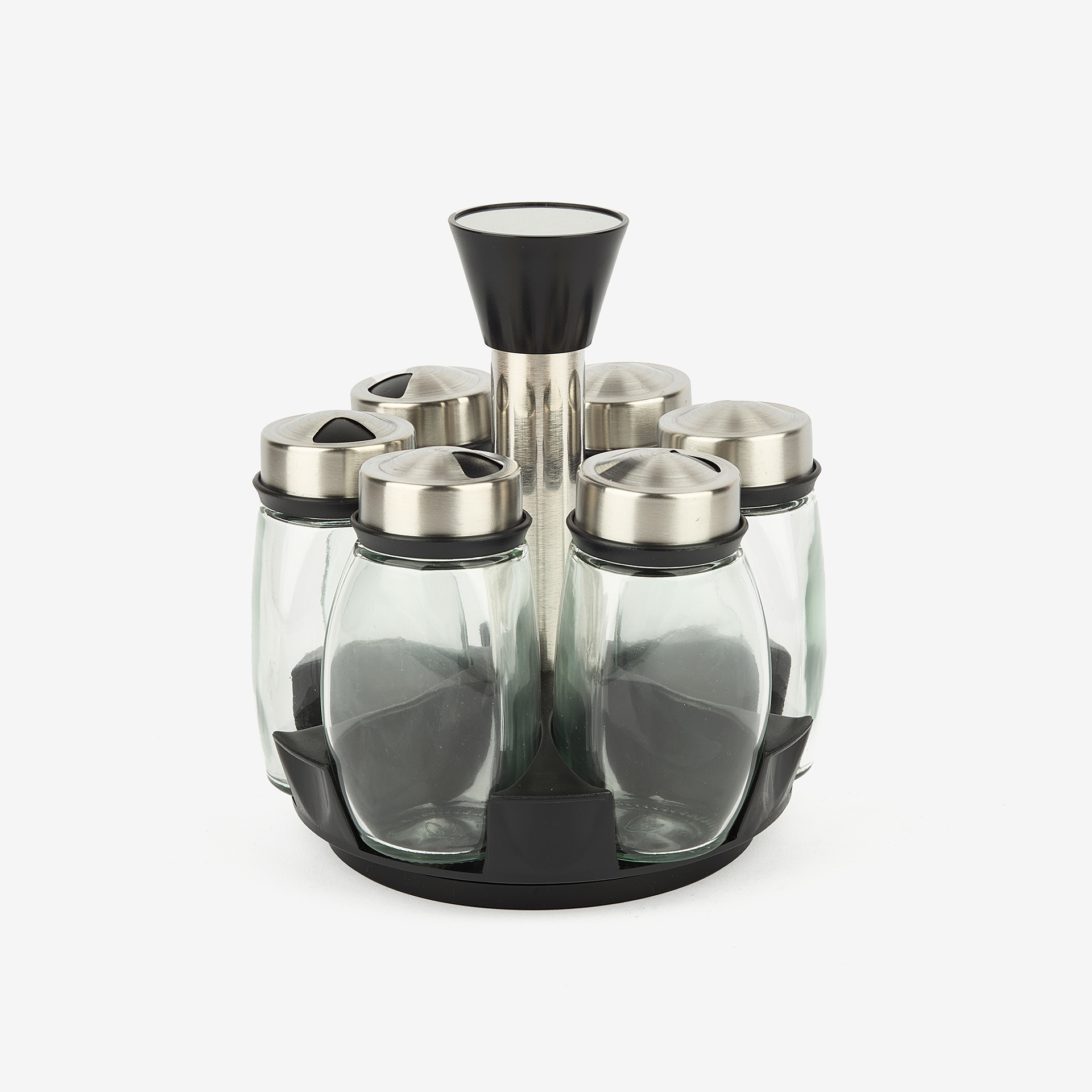 Set de 6 especieros de cristal con soporte giratorio