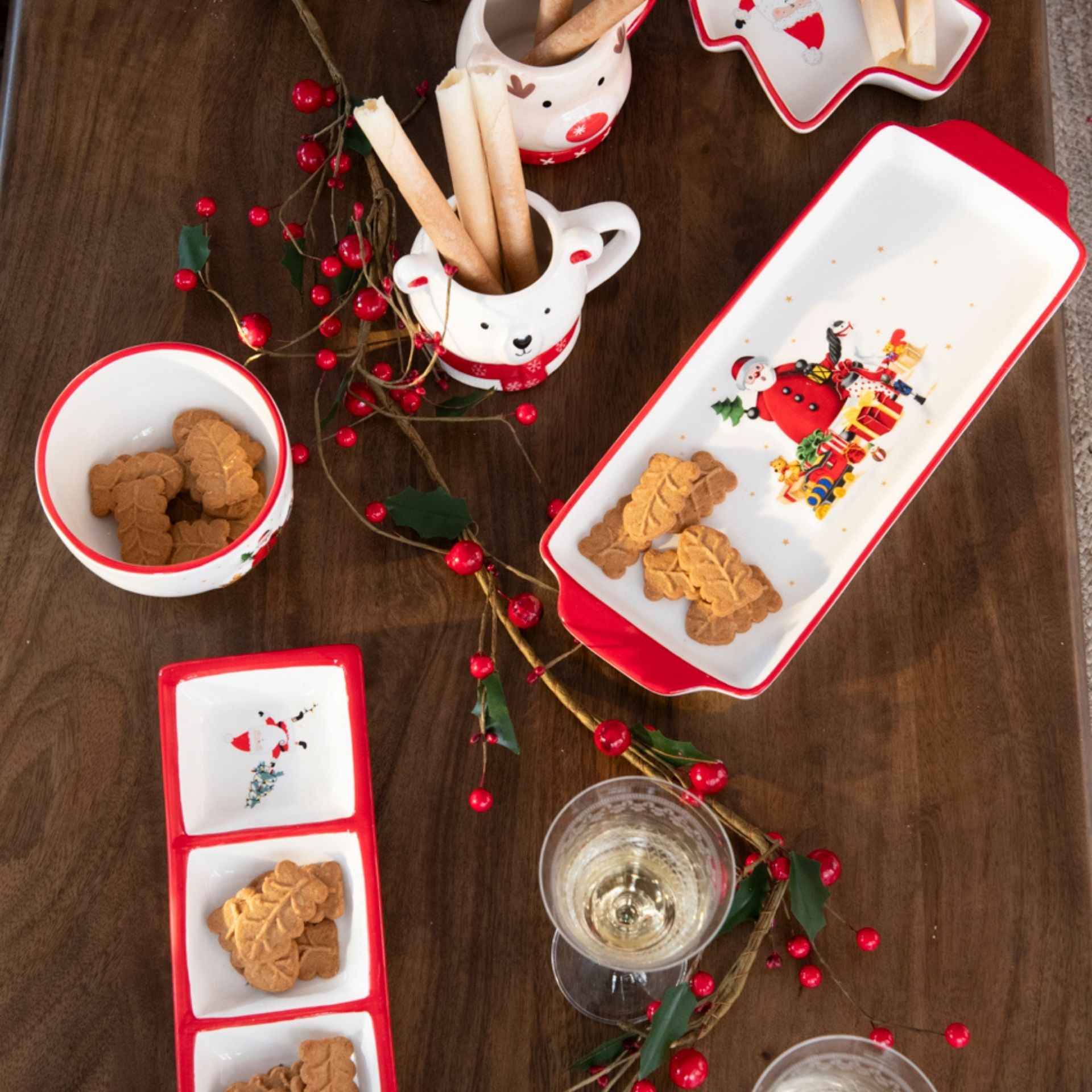 Bandeja rectangular de cerámica Santa Claus 40x15cm