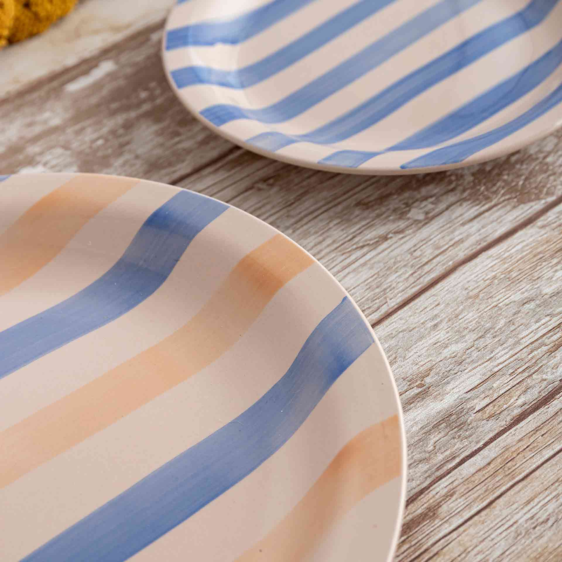 Vajilla de 18 piezas cer&aacute;mica azul y beige Aegea