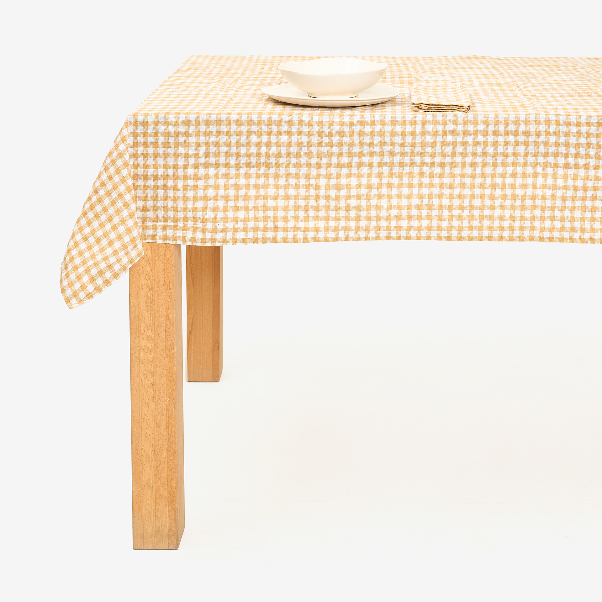Mantel de algodón Vichy mostaza 140x140cm