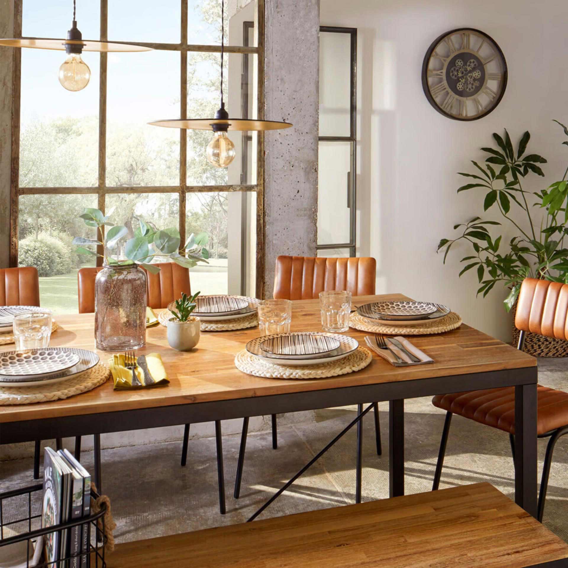 Mesa de comedor de madera y metal Lunel 180x90cm 