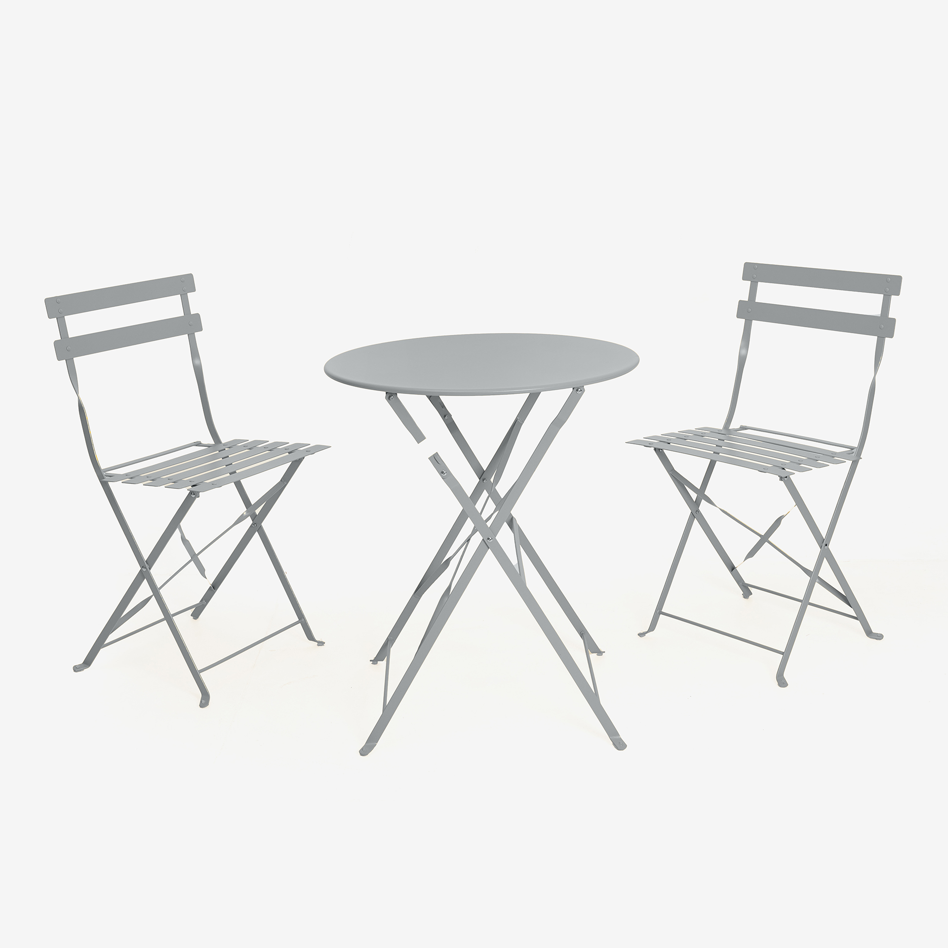Set de jard&iacute;n de mesa y 2 sillas de acero gris oscuro Bistro