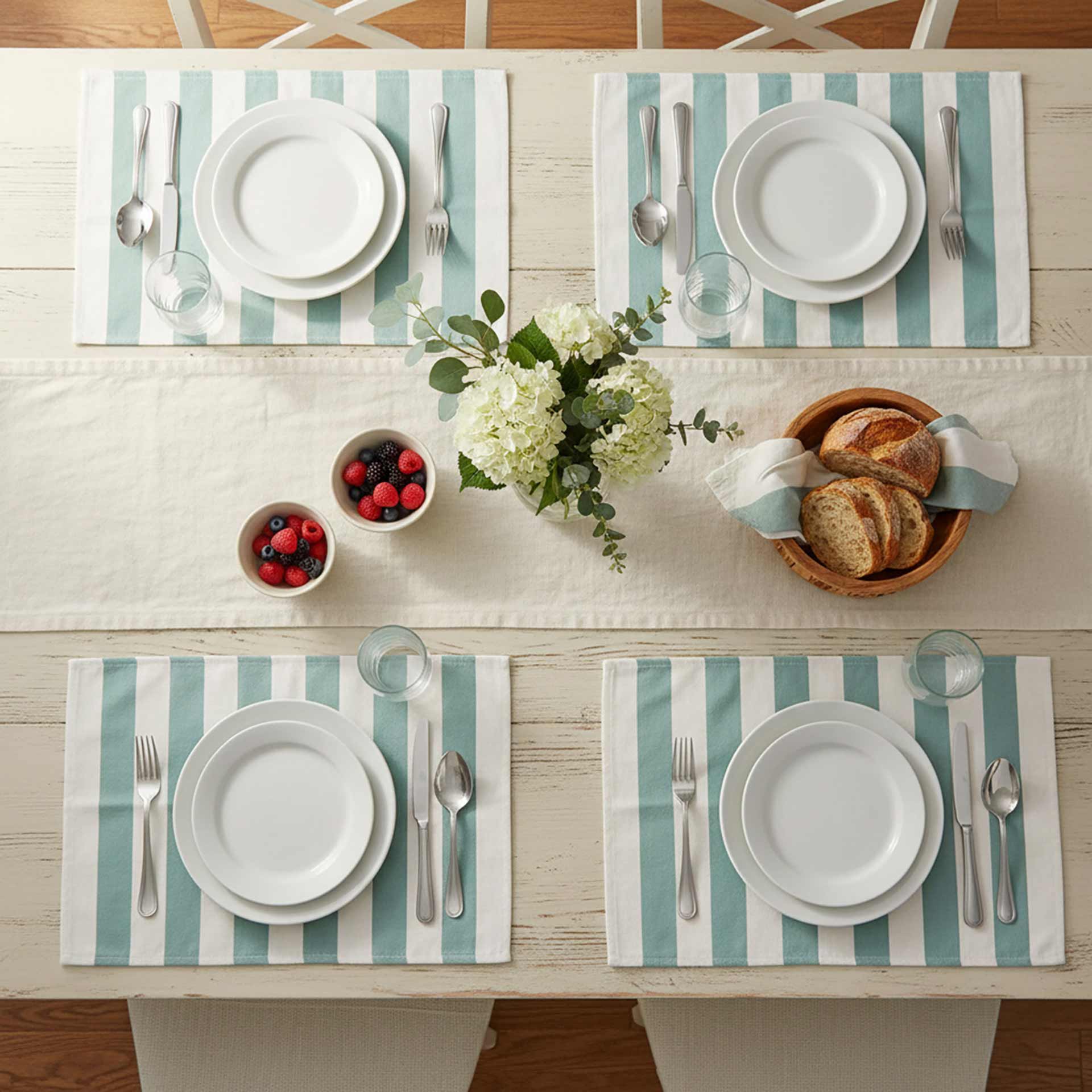 Set de 2 manteles individuales verde y blanco Calma 33x45cm