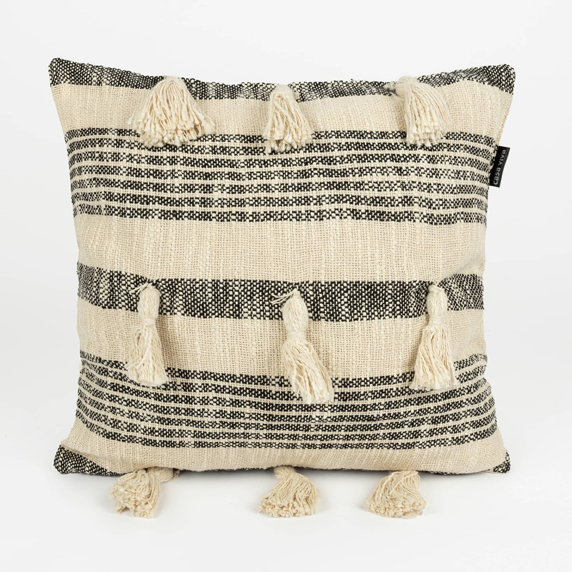 Funda de coj&iacute;n gris con flecos Mita 45x45cm