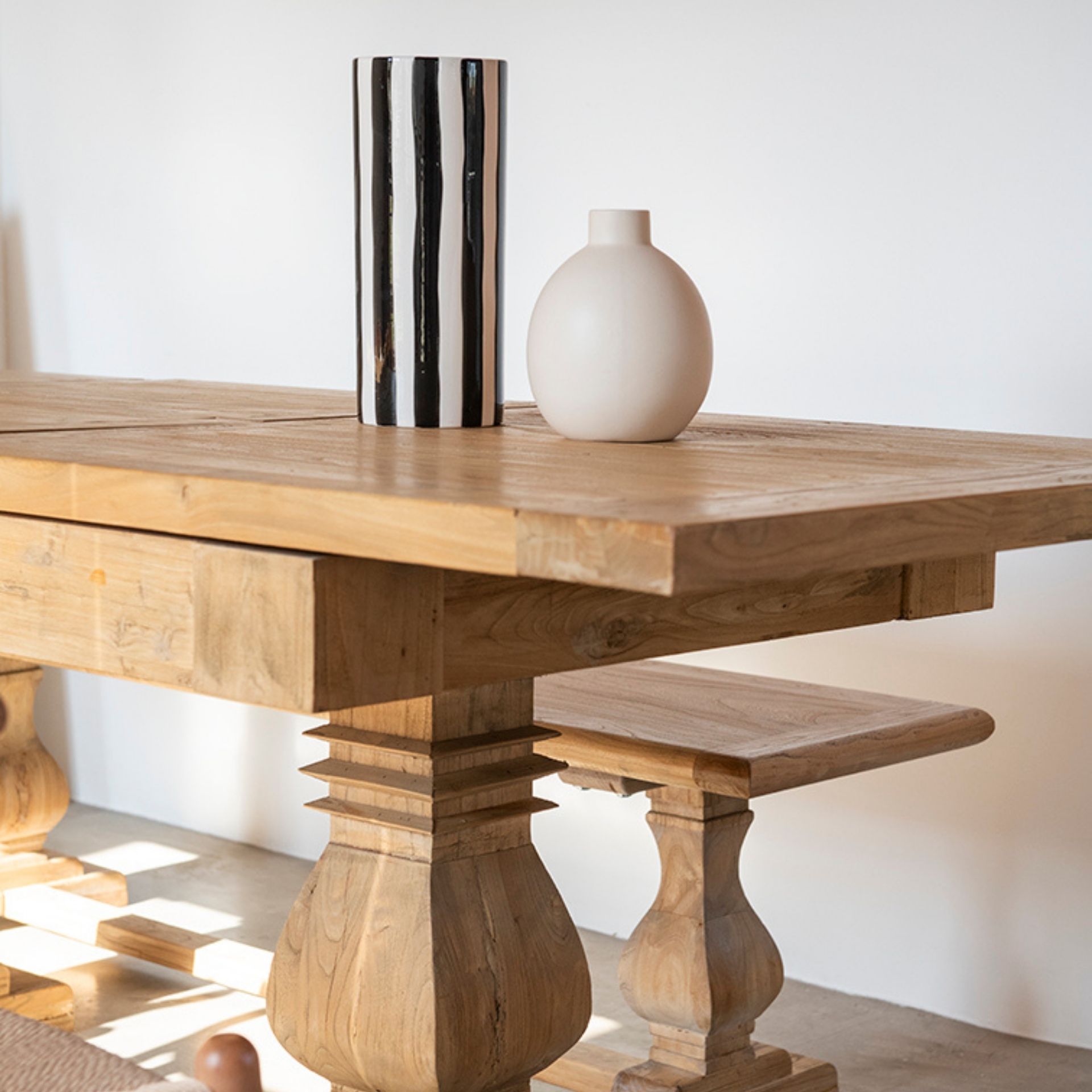 Mesa de comedor extensible de madera de olmo reciclada Toulouse 160/220x80x76cm