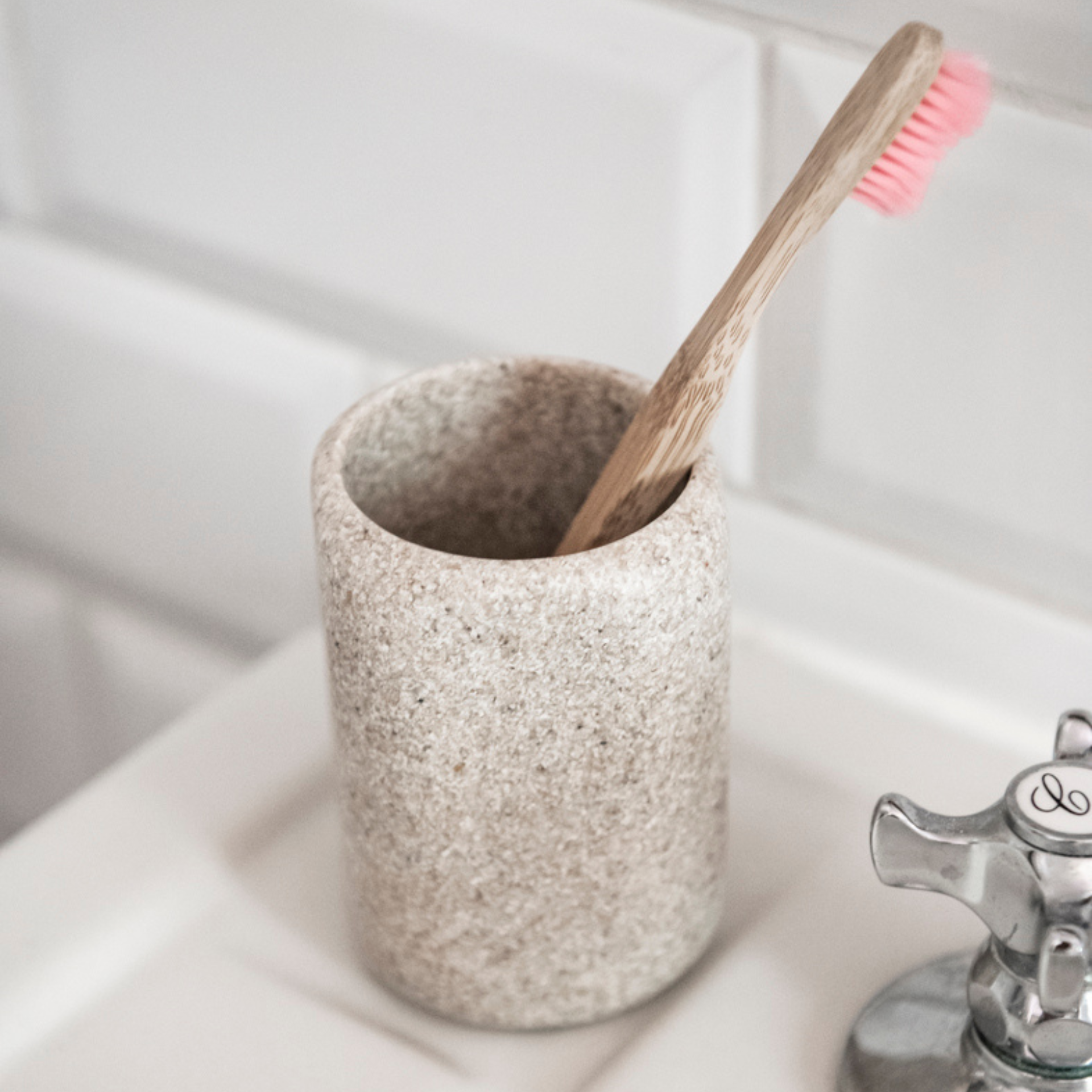 Vaso portacepillos natural Stone 7x10cm