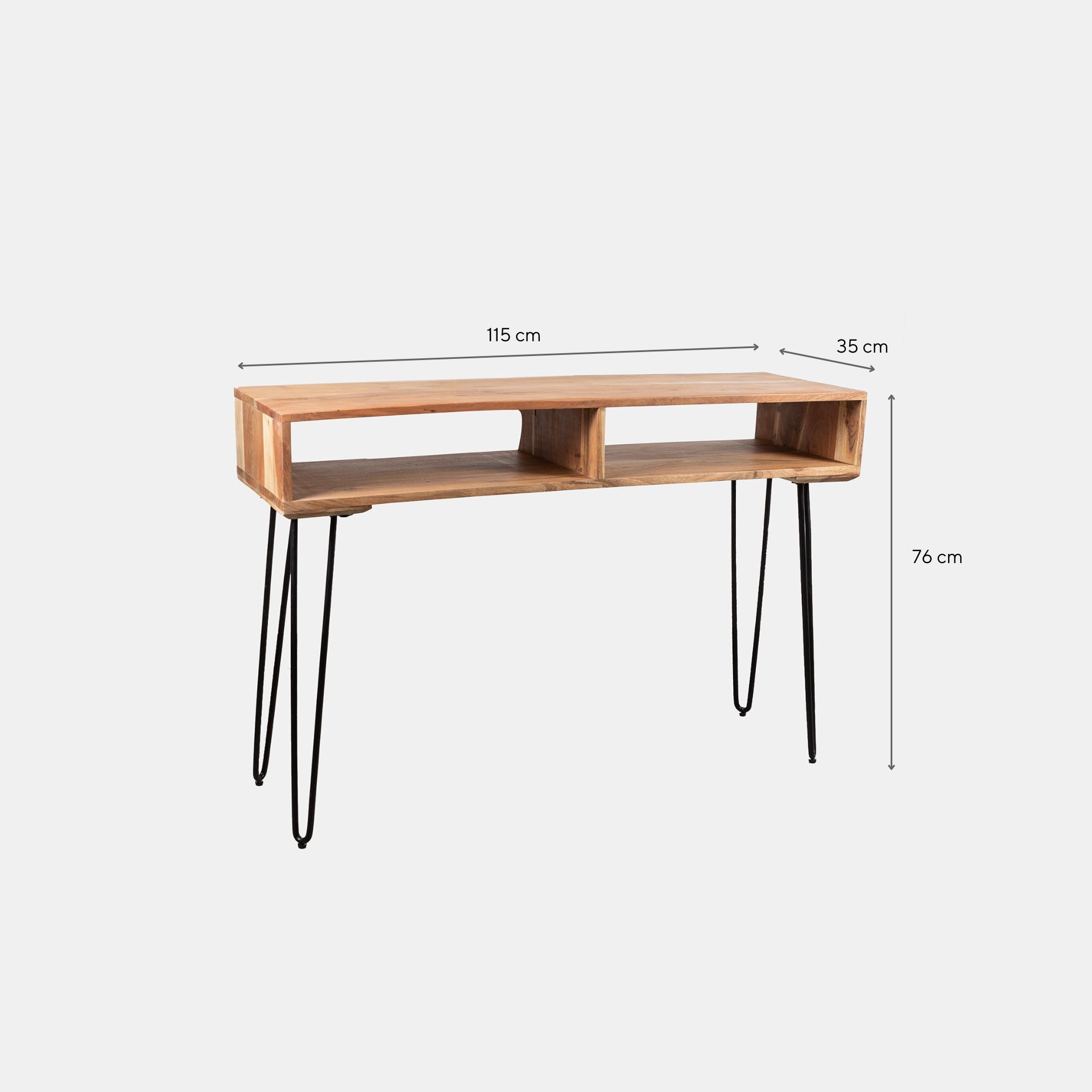 Consola de madera acacia con estanteria 115x35x76cm