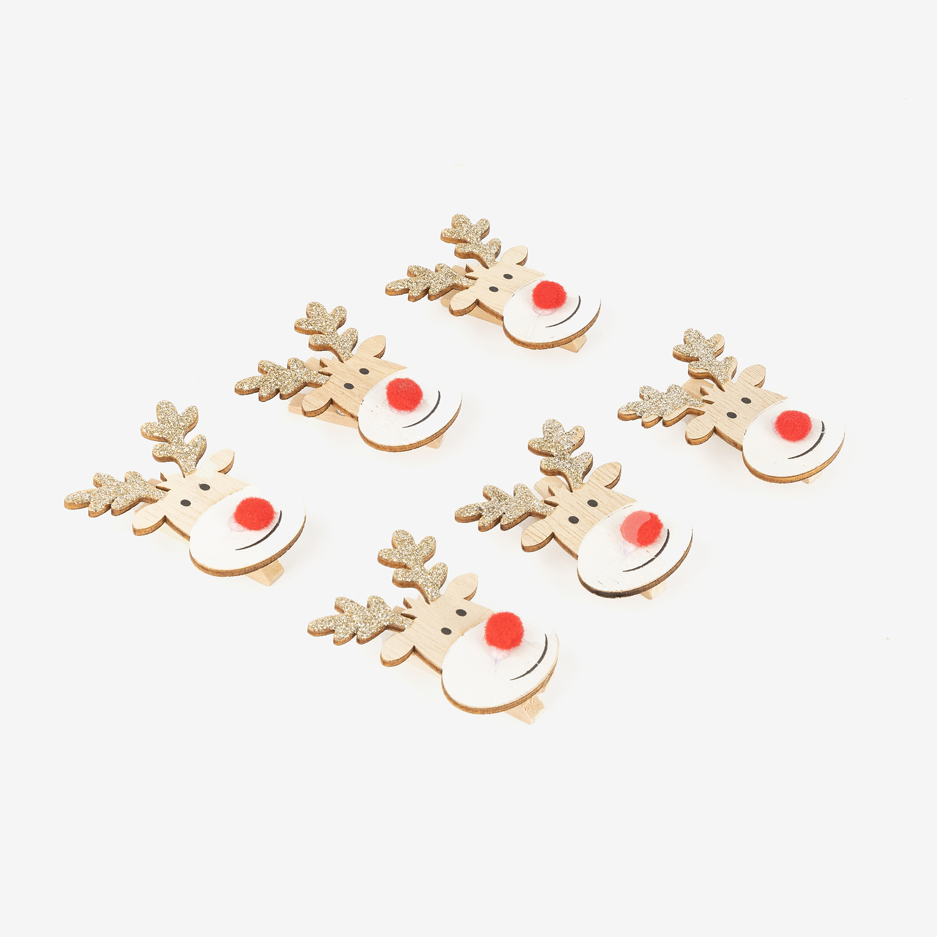 Set de 6 pinzas de madera Renos 5,5cm