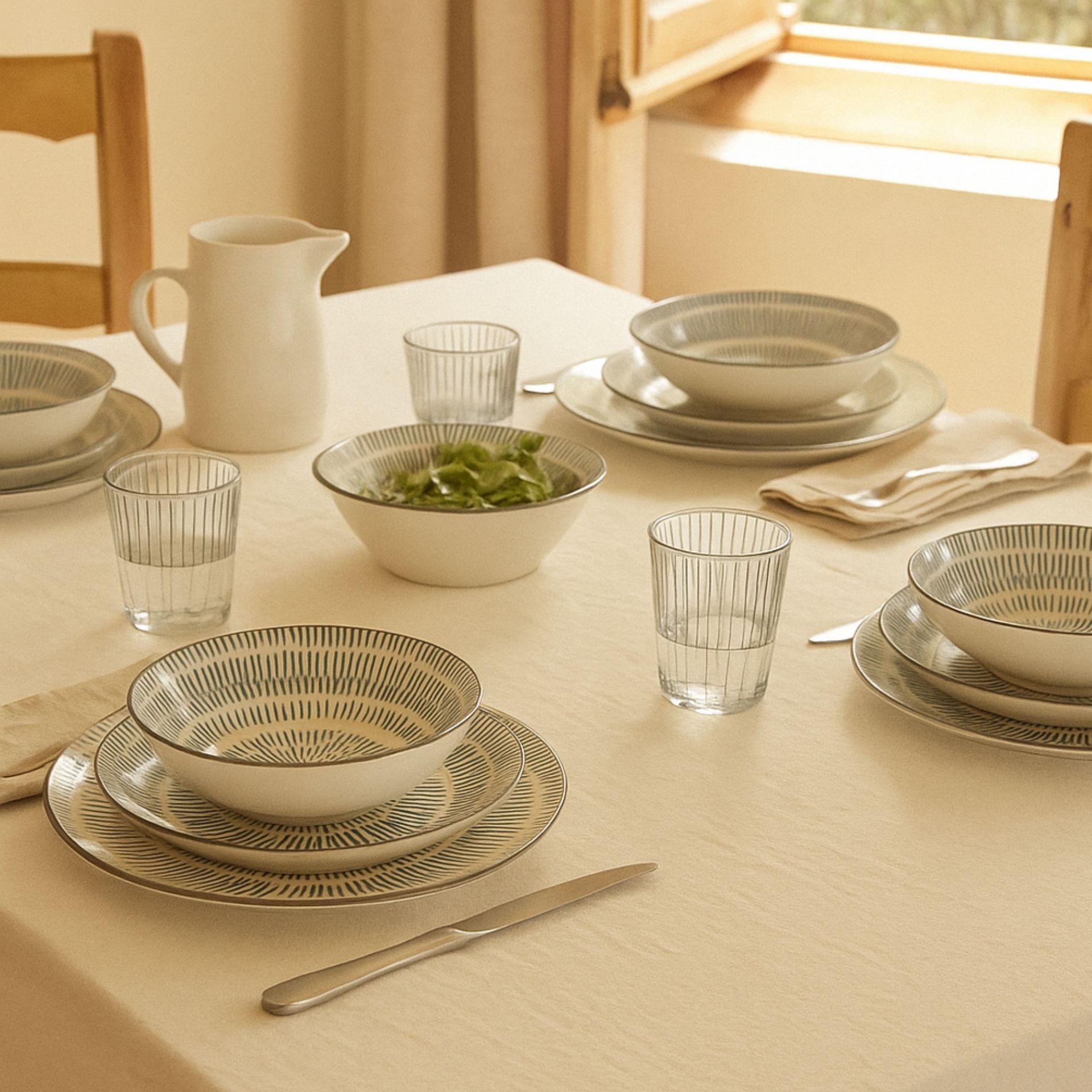 Vajilla de porcelana de 18 piezas estampado gris Saik