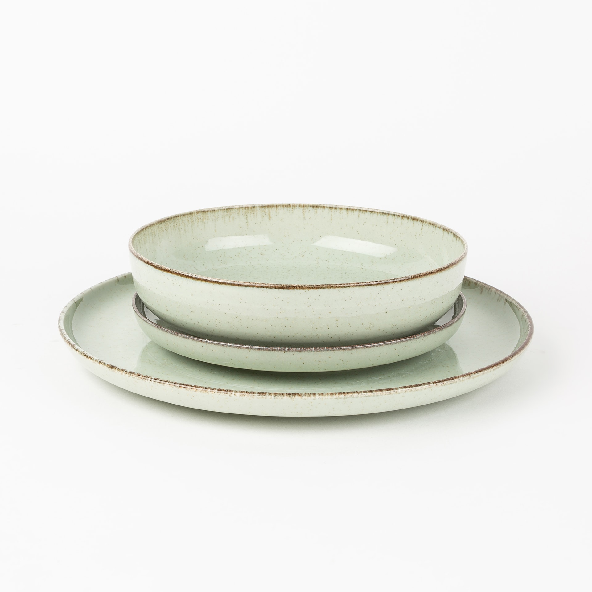 Vajilla de 12 piezas de porcelana verde Olite