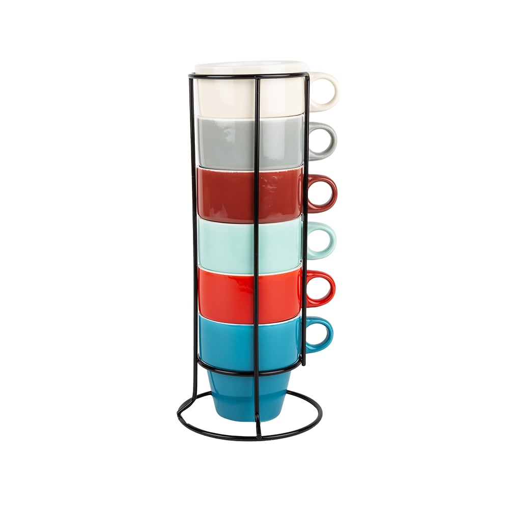 Set de 6 tazas 30cl colores con Soporte