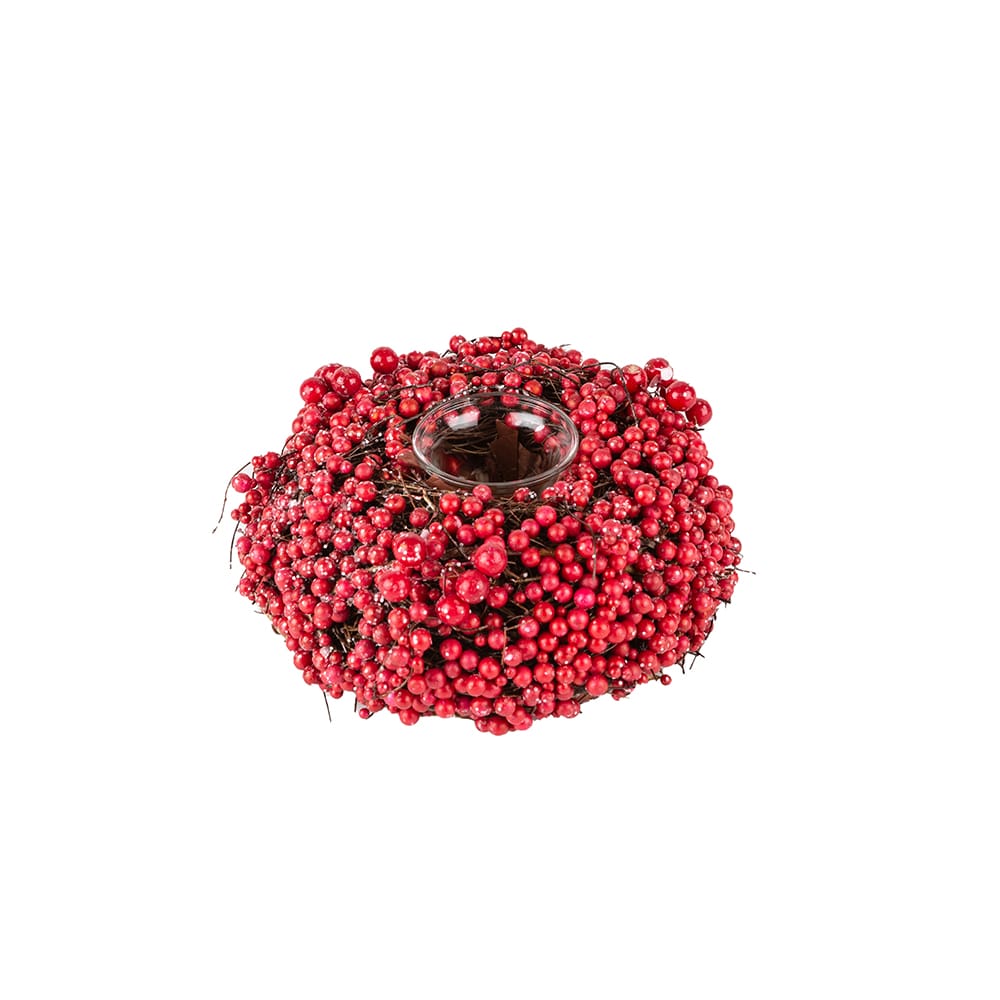 Centro portavelas bayas rojas &Oslash;20x8cm