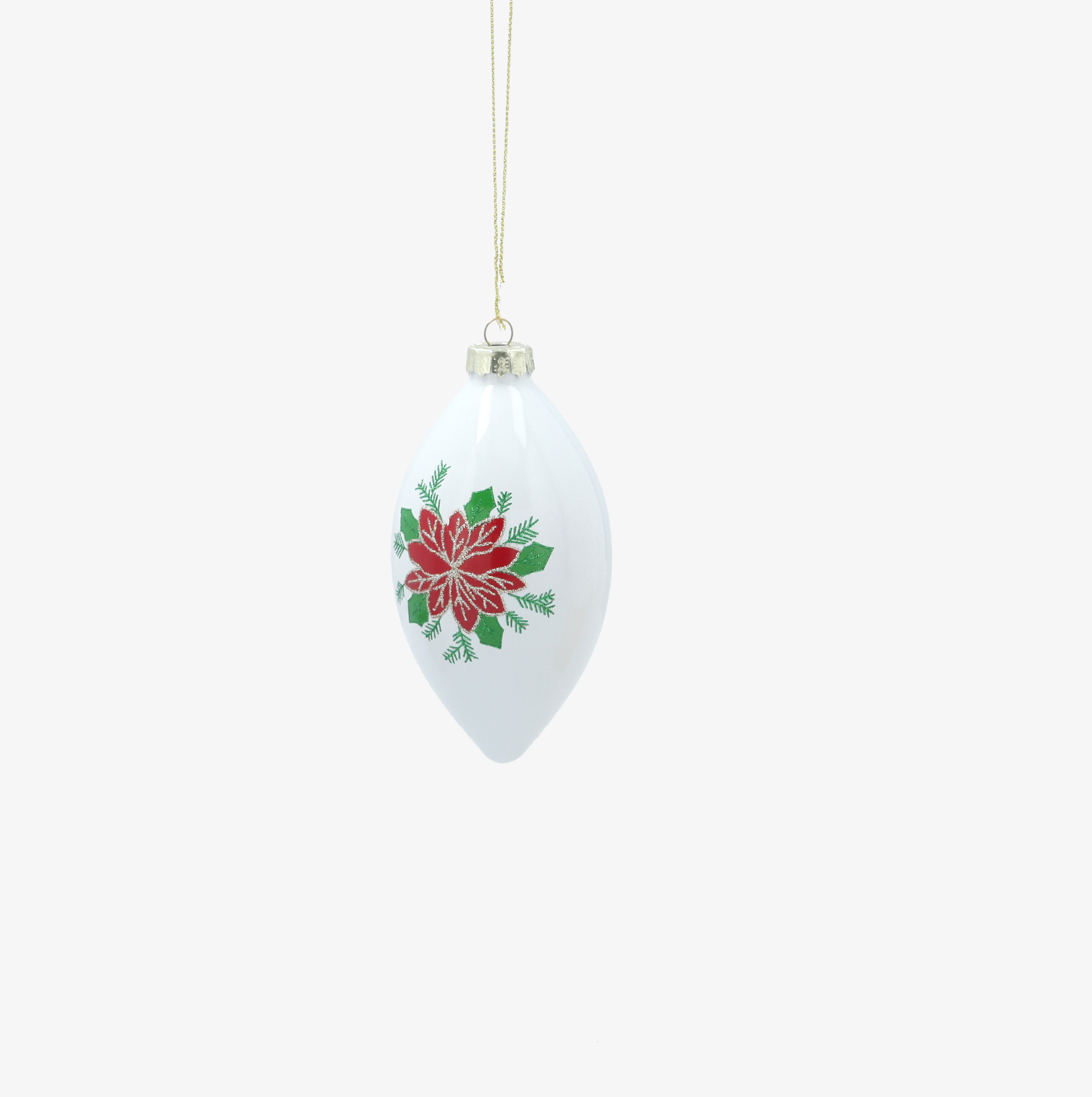 Bola de Navidad de l&aacute;grima blanca de cristal con flor de Pascua 10cm