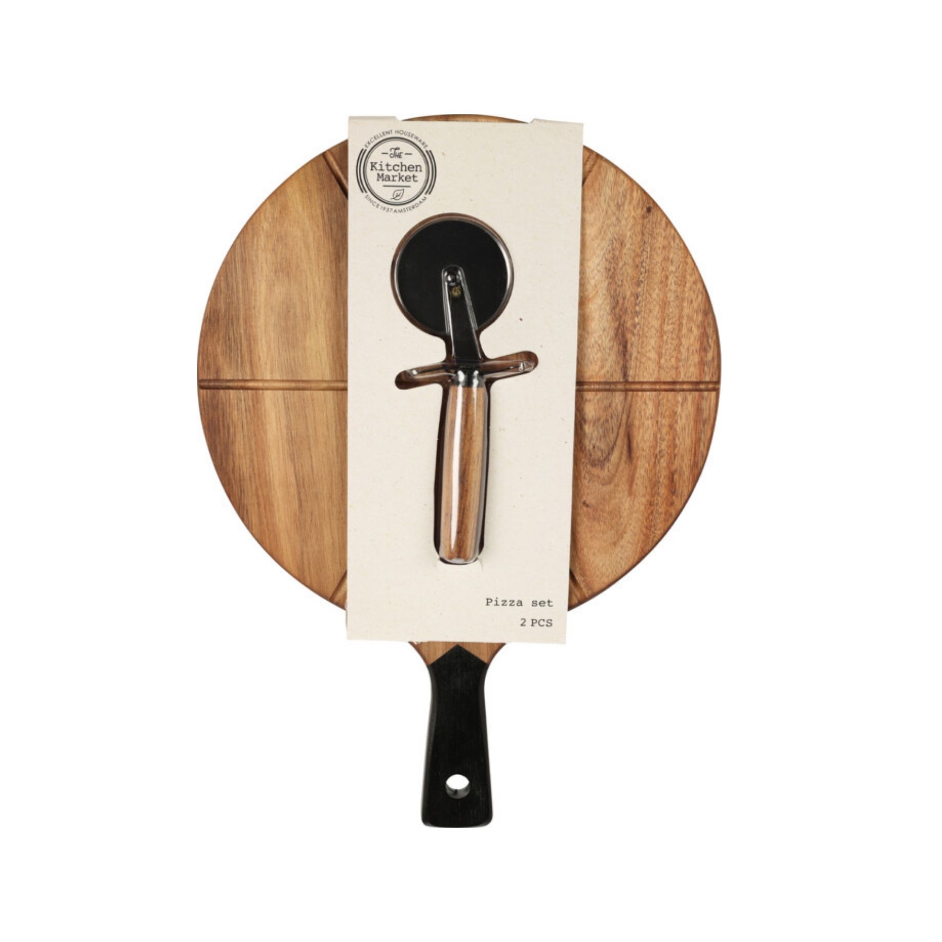 Set de tabla  para pizza de madera acacia y cortador