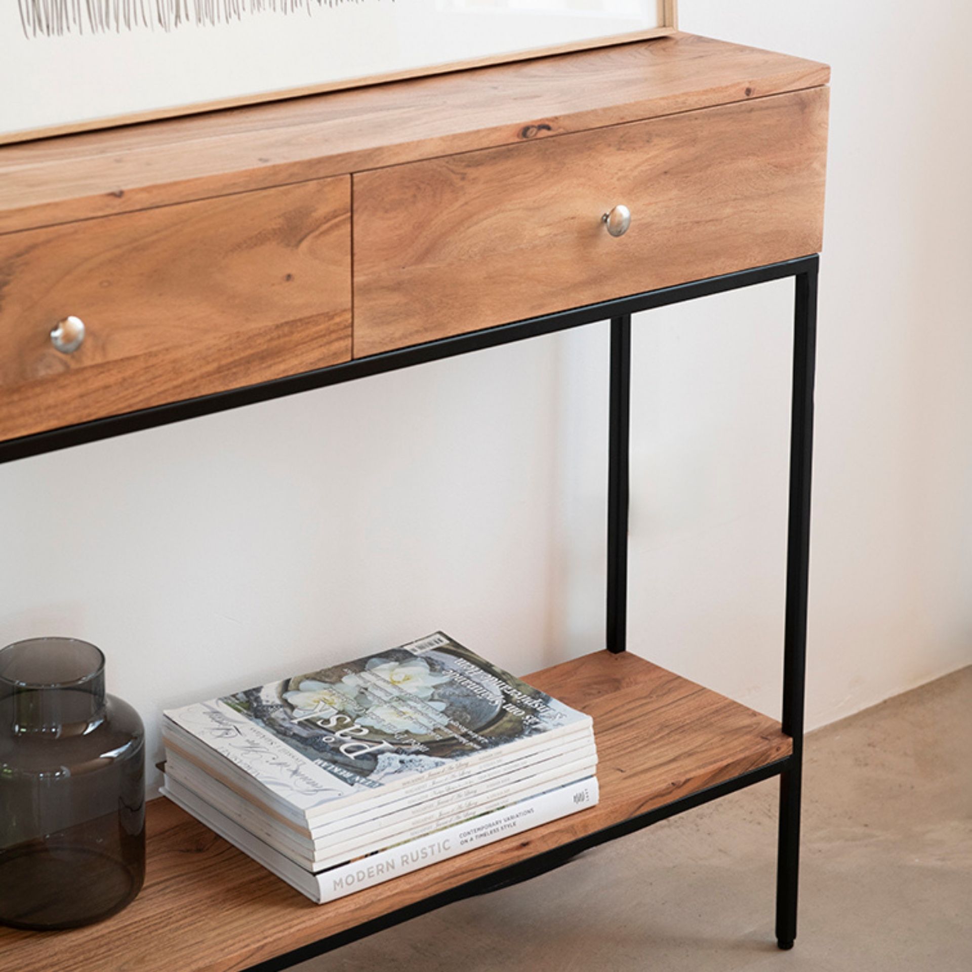 Consola de madera acacia Roma 100x25x82cm