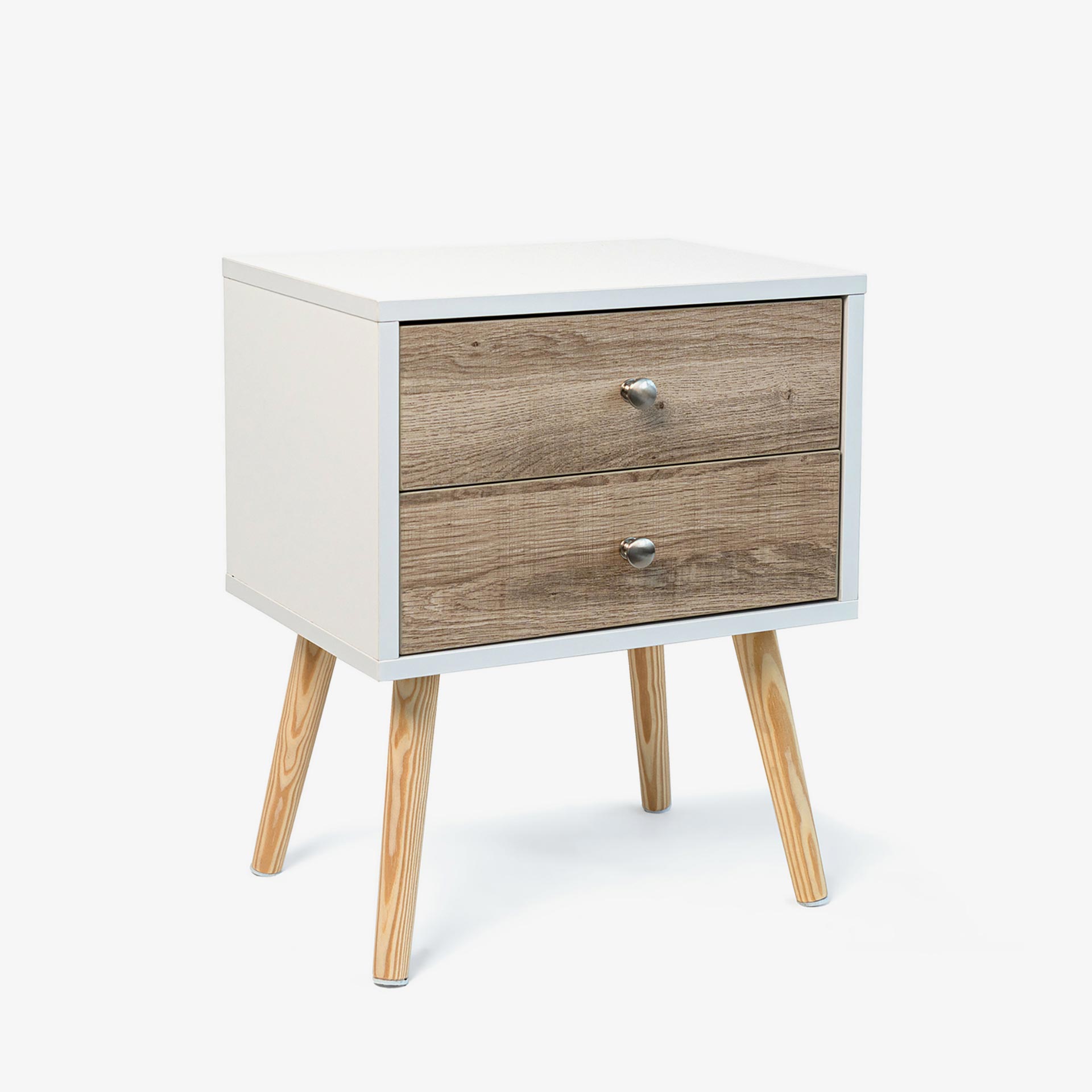 Mesilla de madera blanca y roble Nordik con 2 cajones