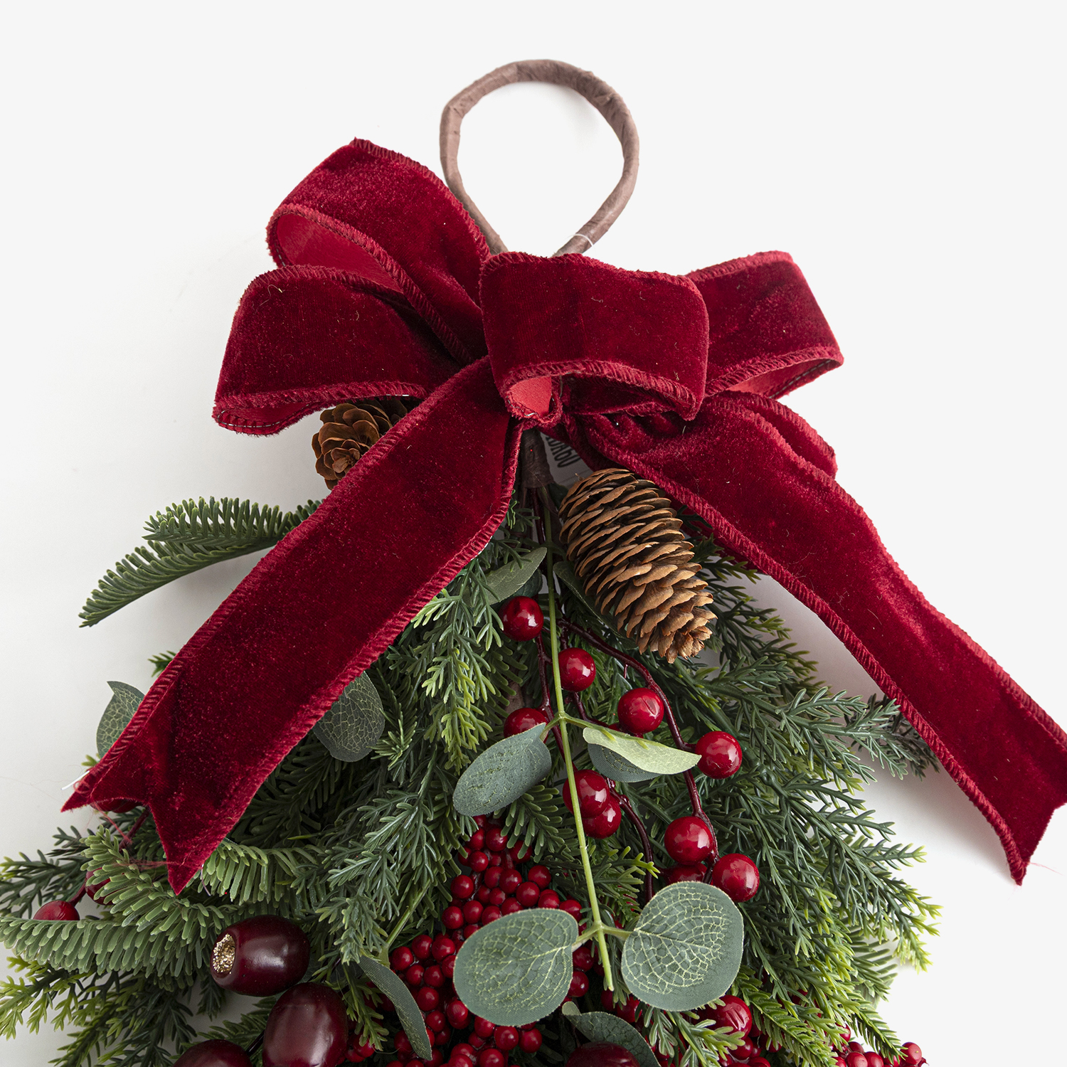 Adorno colgante de Navidad para puerta con lazo rojo 60cm
