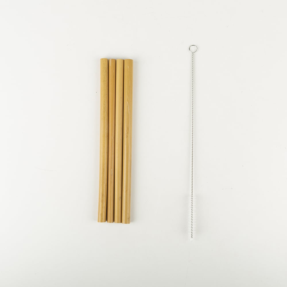 Set de 4 pajitas bambú natural con cepillo