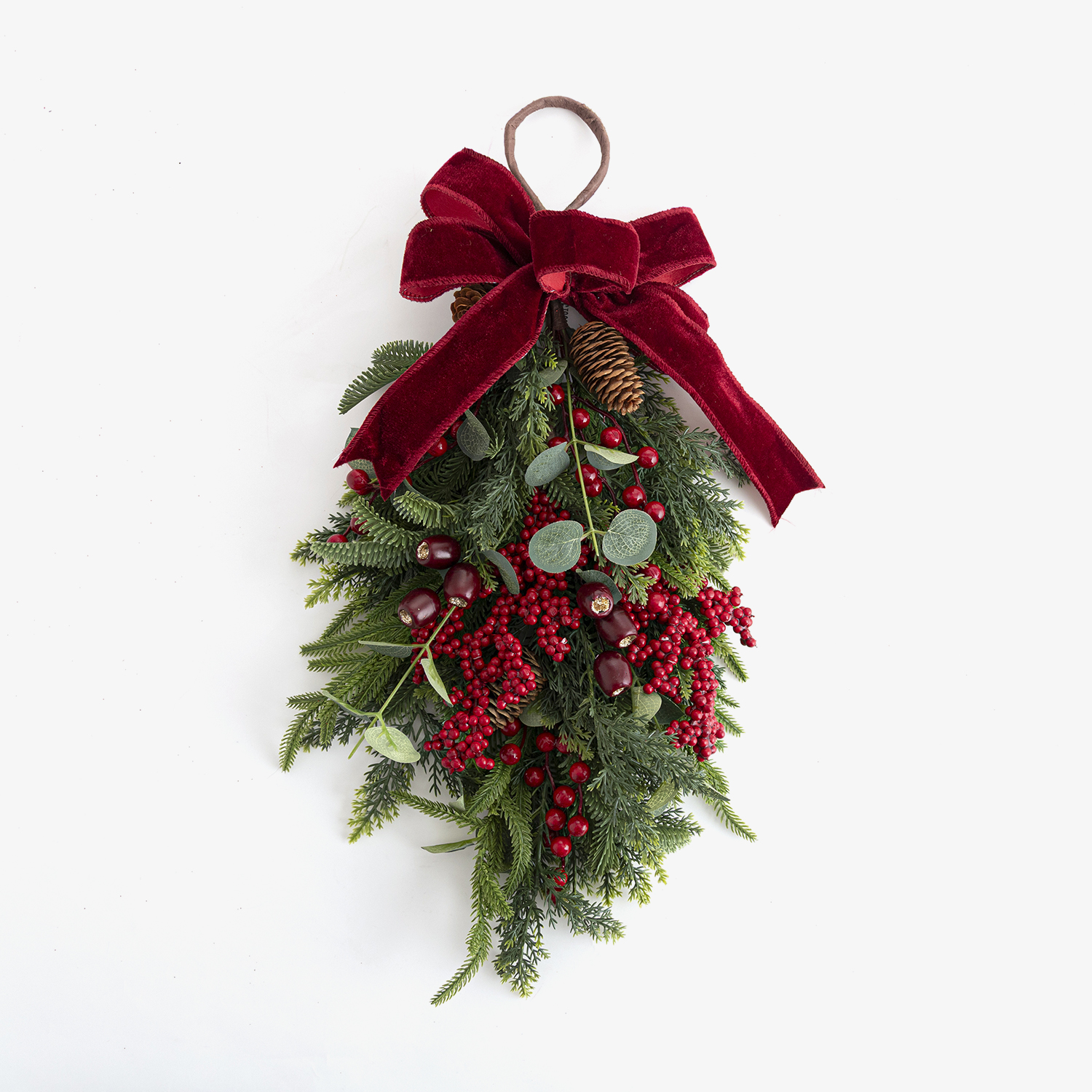 Adorno colgante de Navidad para puerta con lazo rojo 60cm