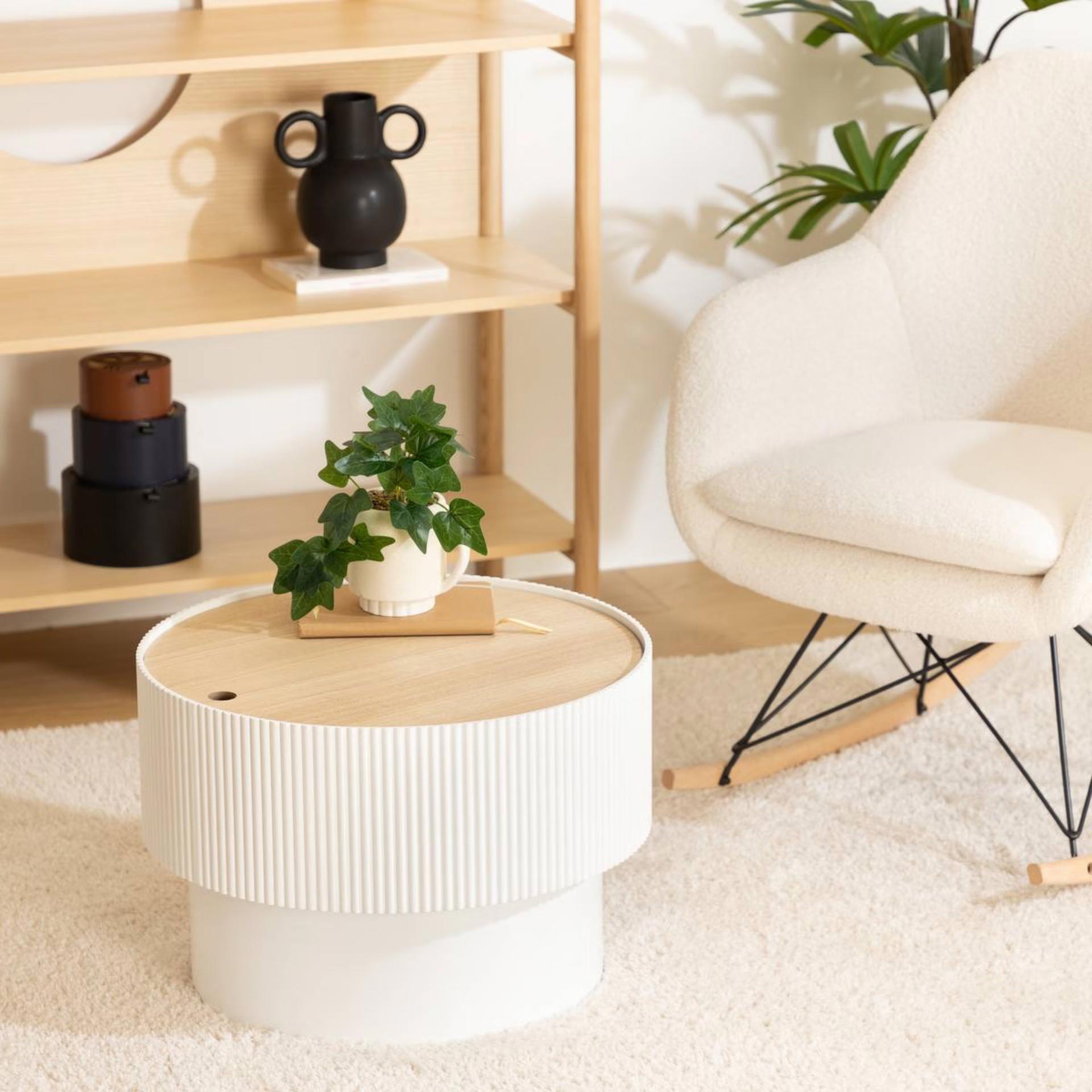 Mesa auxiliar ba&uacute;l blanca de madera Oria 