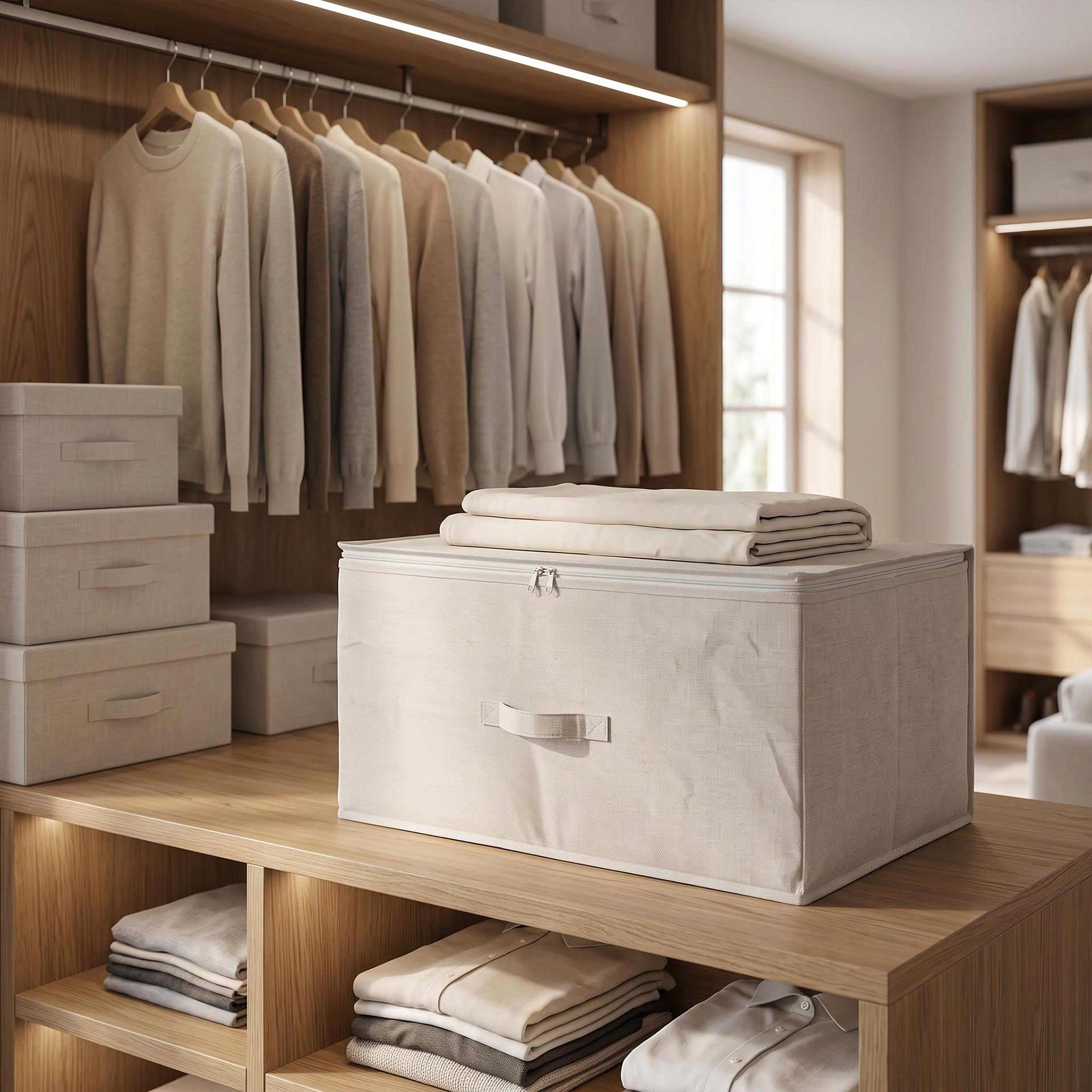 Caja de almacenaje con tapa de textil blanco Nube 60x45x30cm