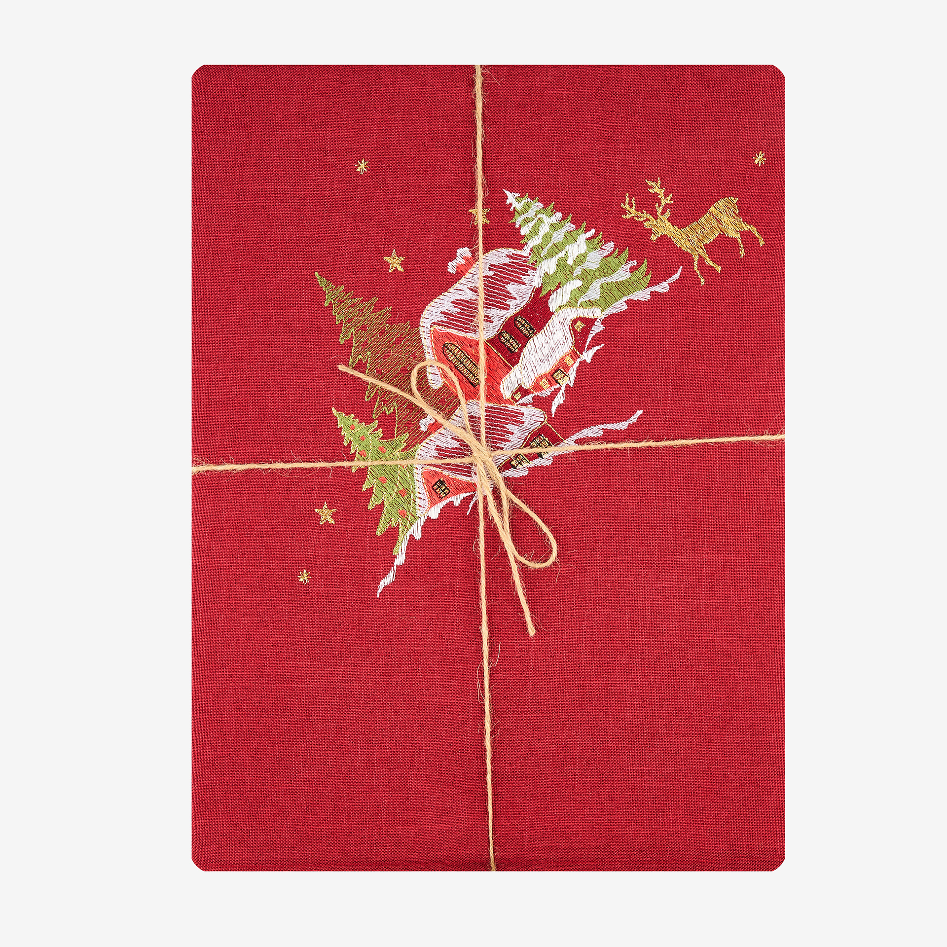 Mantel rojo bordado Pueblo 150x250cm